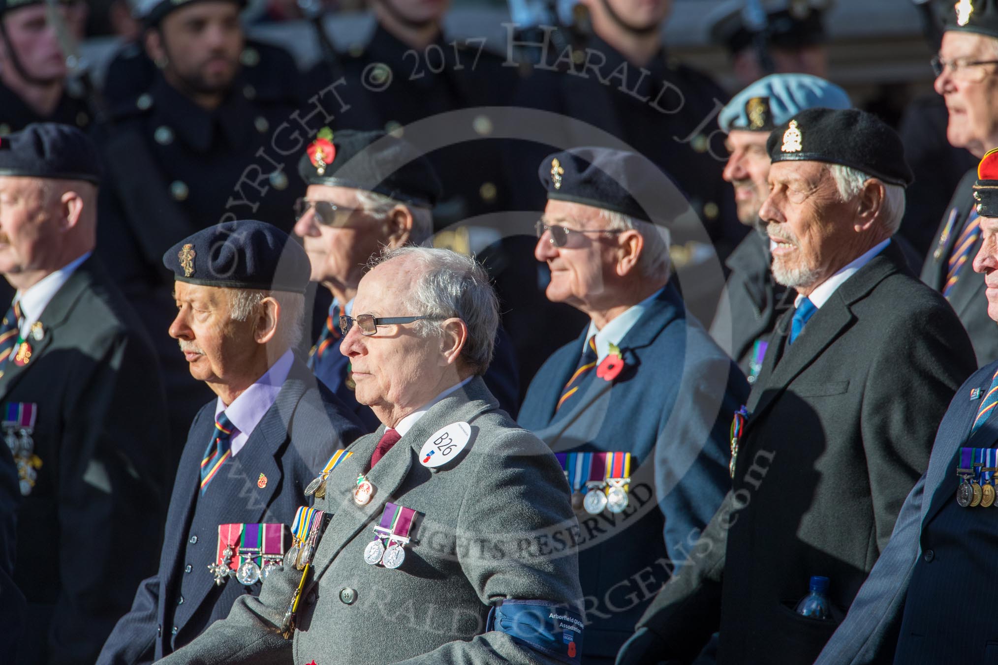Arborfield Old Boys Association (Group B26, 29 members) during the Royal British Legion March Past on Remembrance Sunday at the Cenotaph, Whitehall, Westminster, London, 11 November 2018, 12:11.
