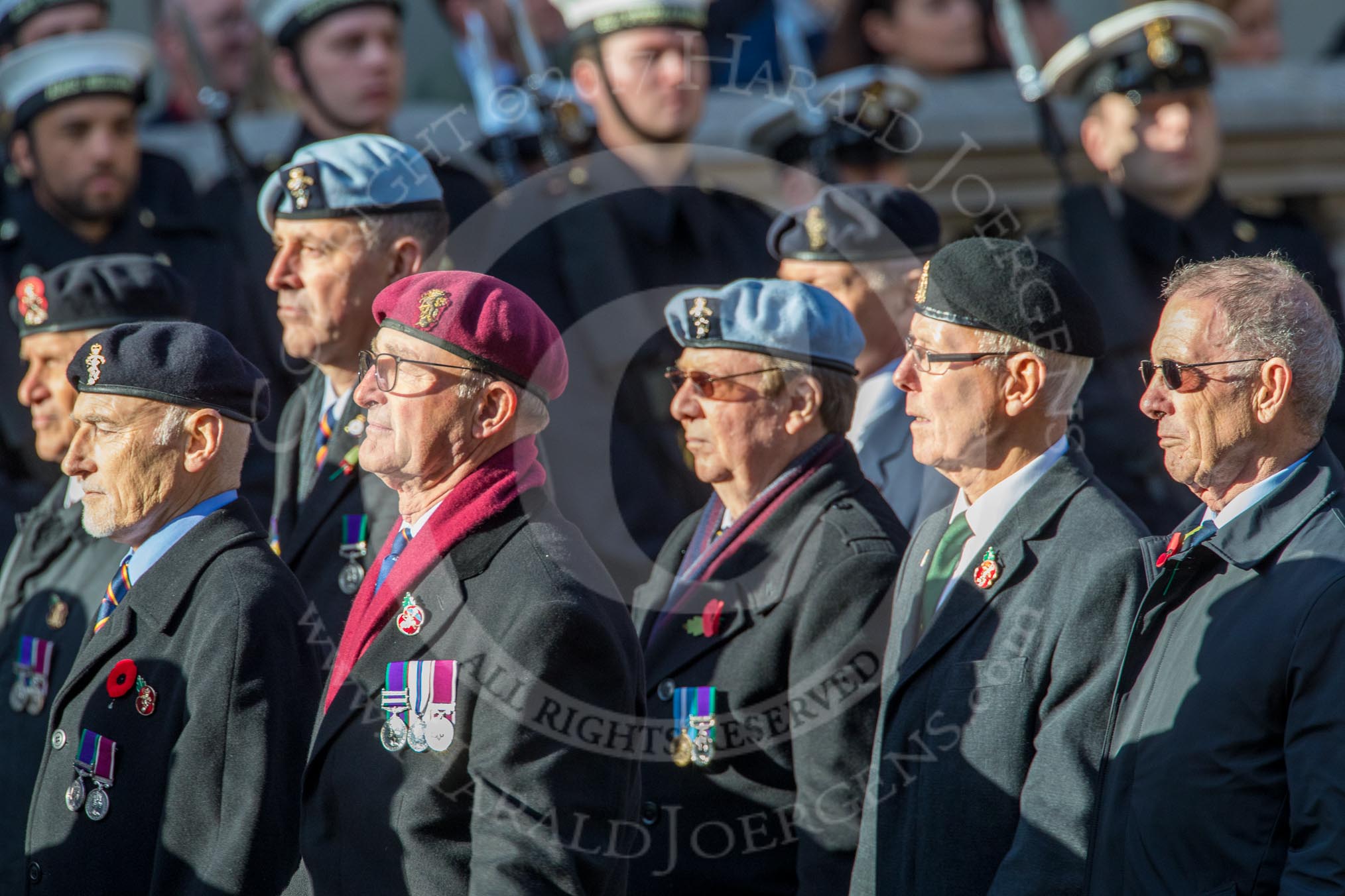 Arborfield Old Boys Association (Group B26, 29 members) during the Royal British Legion March Past on Remembrance Sunday at the Cenotaph, Whitehall, Westminster, London, 11 November 2018, 12:11.