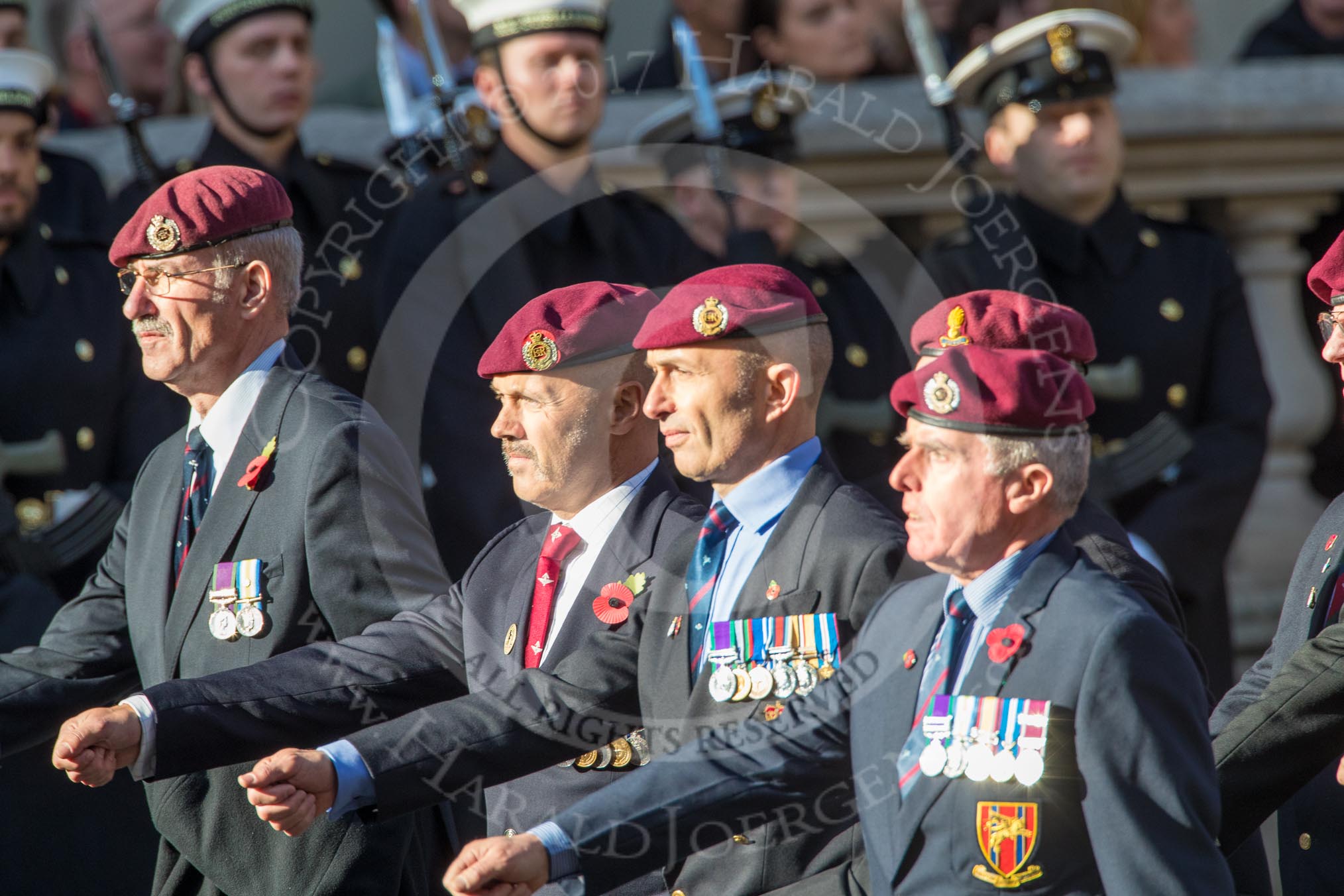 Airborne Engineers Association (Group B31, 20 members) during the Royal British Legion March Past on Remembrance Sunday at the Cenotaph, Whitehall, Westminster, London, 11 November 2018, 12:12.
