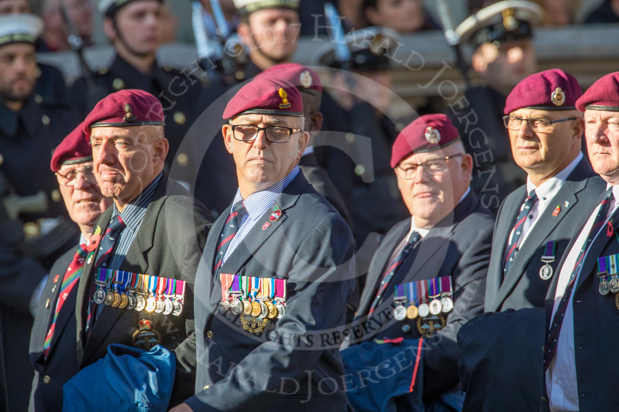Airborne Engineers Association (Group B31, 20 members) during the Royal British Legion March Past on Remembrance Sunday at the Cenotaph, Whitehall, Westminster, London, 11 November 2018, 12:12.