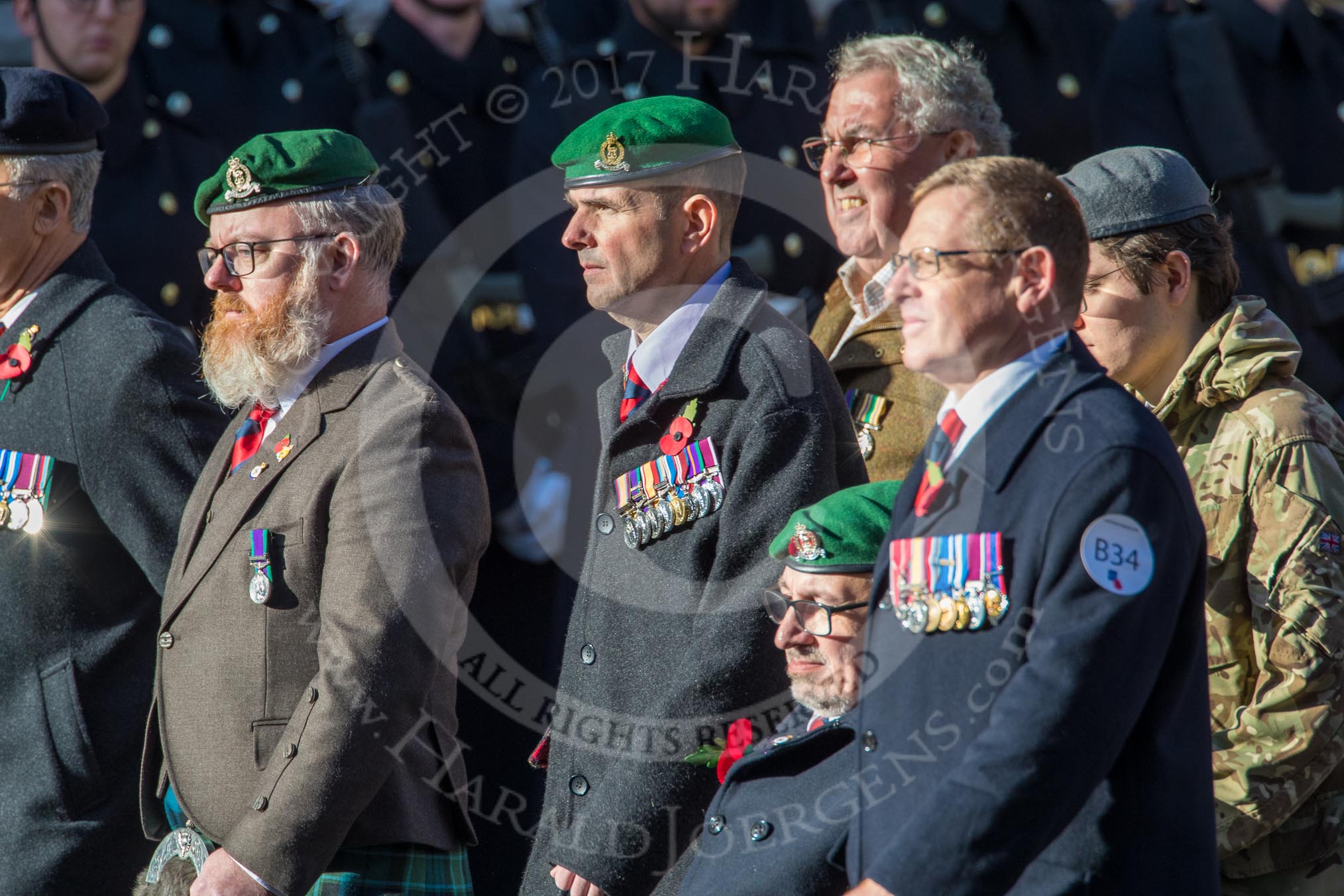Adjutant General Corps (Group B34, 13 members) during the Royal British Legion March Past on Remembrance Sunday at the Cenotaph, Whitehall, Westminster, London, 11 November 2018, 12:13.