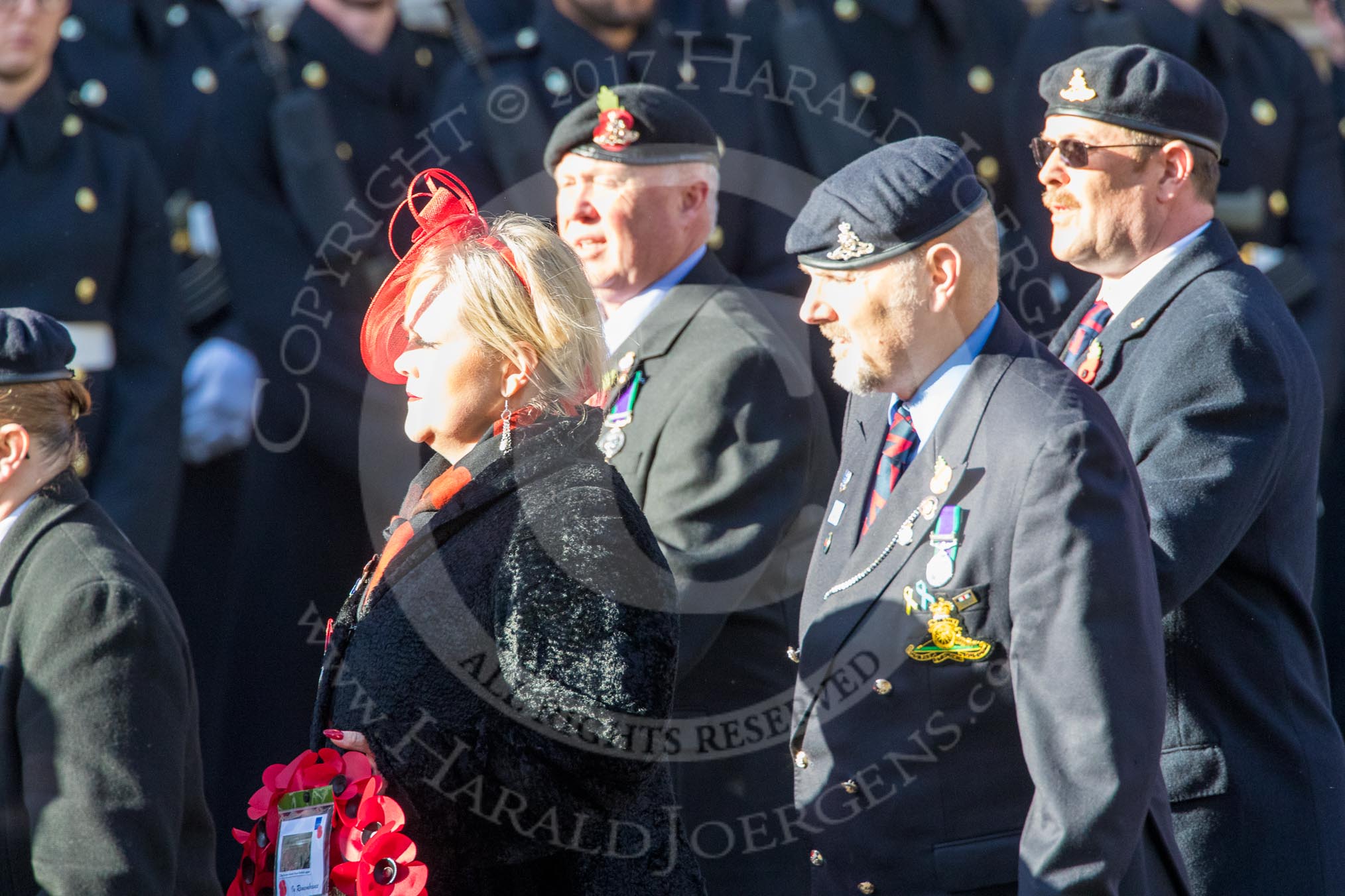 The Royal Artillery Association (Group B35, 32 members) during the Royal British Legion March Past on Remembrance Sunday at the Cenotaph, Whitehall, Westminster, London, 11 November 2018, 12:13.