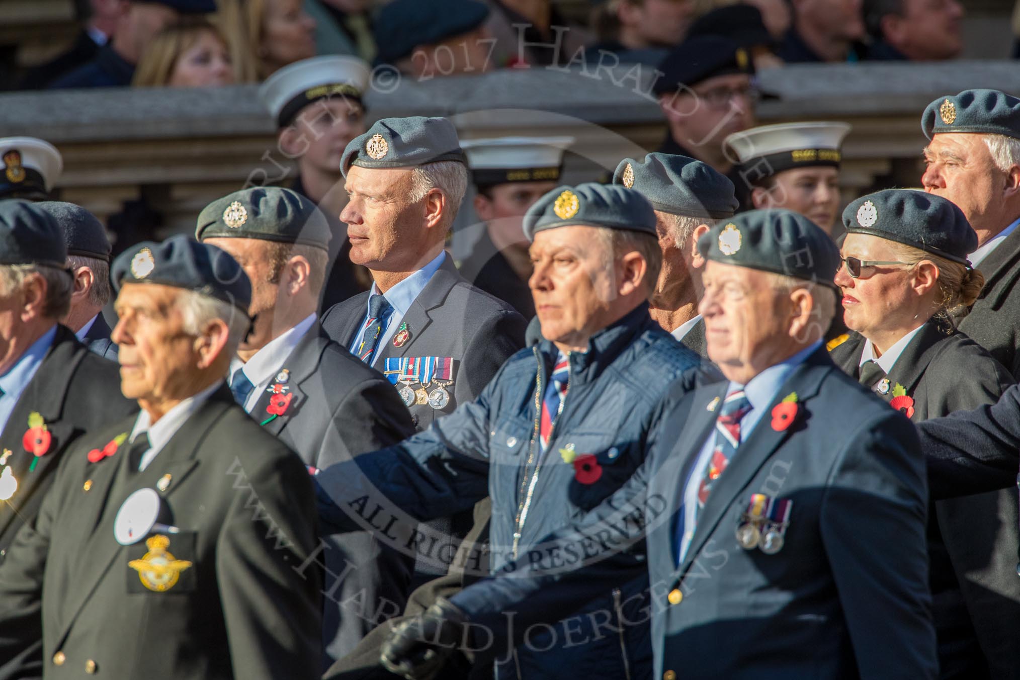 Royal Air Forces Association (Group C1, 155 members) during the Royal British Legion March Past on Remembrance Sunday at the Cenotaph, Whitehall, Westminster, London, 11 November 2018, 12:14.