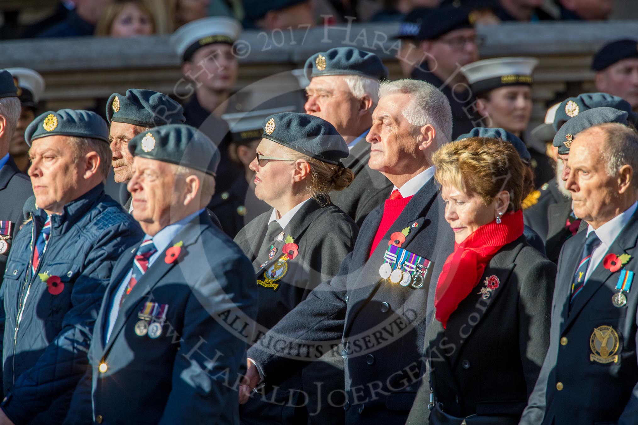 Royal Air Forces Association (Group C1, 155 members) during the Royal British Legion March Past on Remembrance Sunday at the Cenotaph, Whitehall, Westminster, London, 11 November 2018, 12:14.