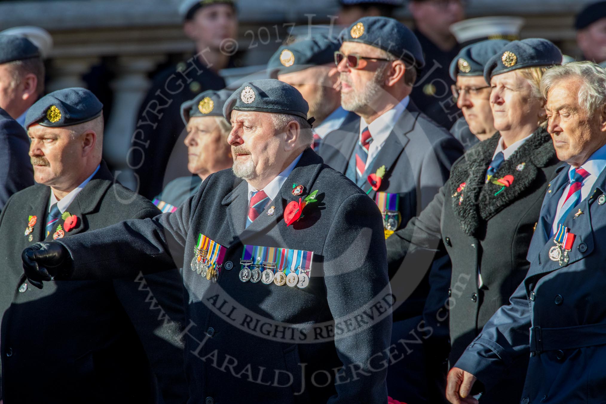 Royal Air Forces Association (Group C1, 155 members) during the Royal British Legion March Past on Remembrance Sunday at the Cenotaph, Whitehall, Westminster, London, 11 November 2018, 12:14.