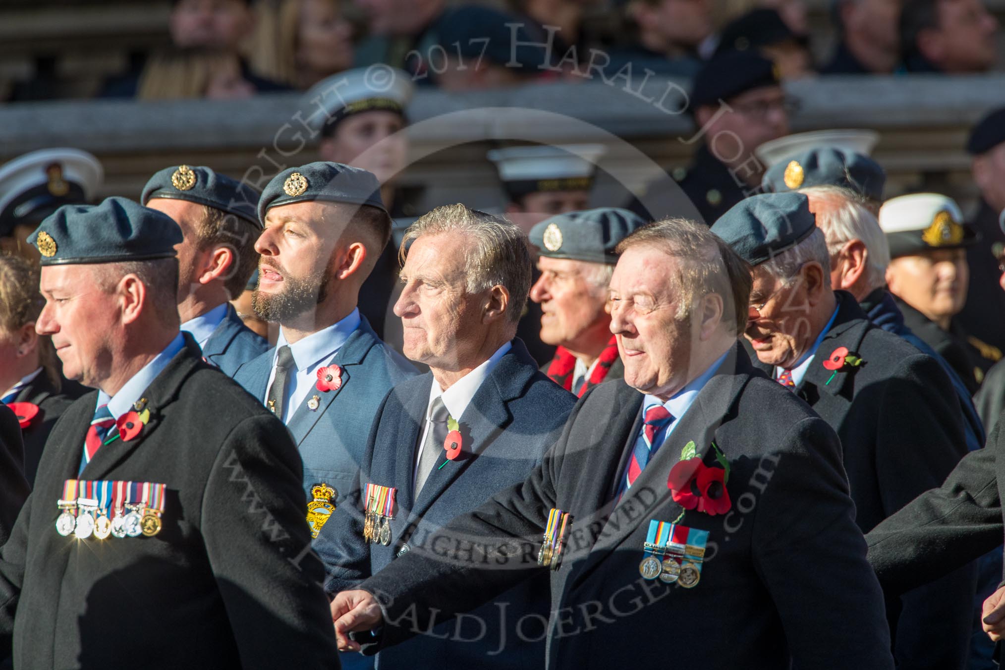 Royal Air Forces Association (Group C1, 155 members) during the Royal British Legion March Past on Remembrance Sunday at the Cenotaph, Whitehall, Westminster, London, 11 November 2018, 12:14.