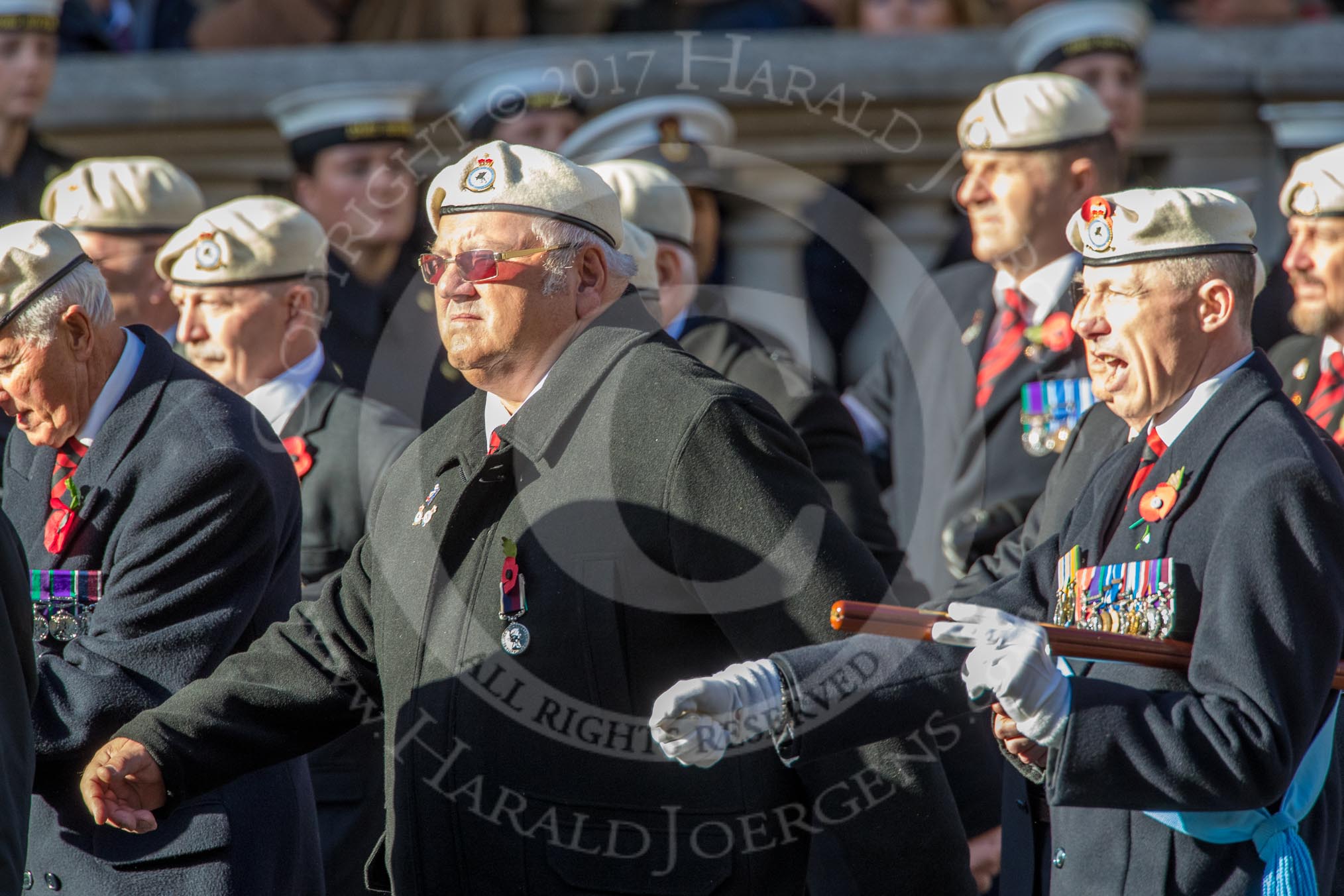 Royal Air Force Police Association (Group C2, 60 members) during the Royal British Legion March Past on Remembrance Sunday at the Cenotaph, Whitehall, Westminster, London, 11 November 2018, 12:14.