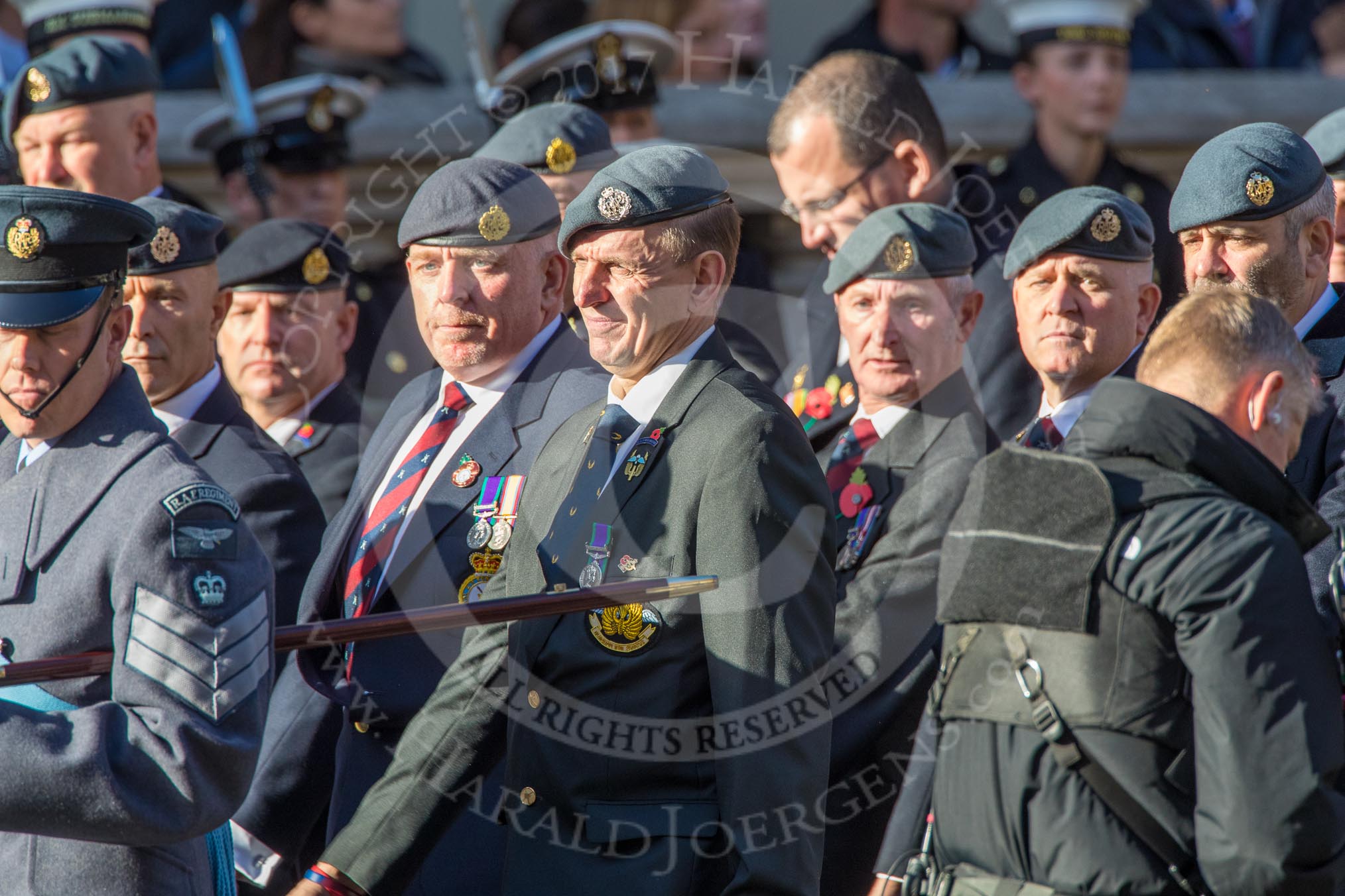 Royal Air Force Regiment Association (Group C3, 175 members) during the Royal British Legion March Past on Remembrance Sunday at the Cenotaph, Whitehall, Westminster, London, 11 November 2018, 12:14.