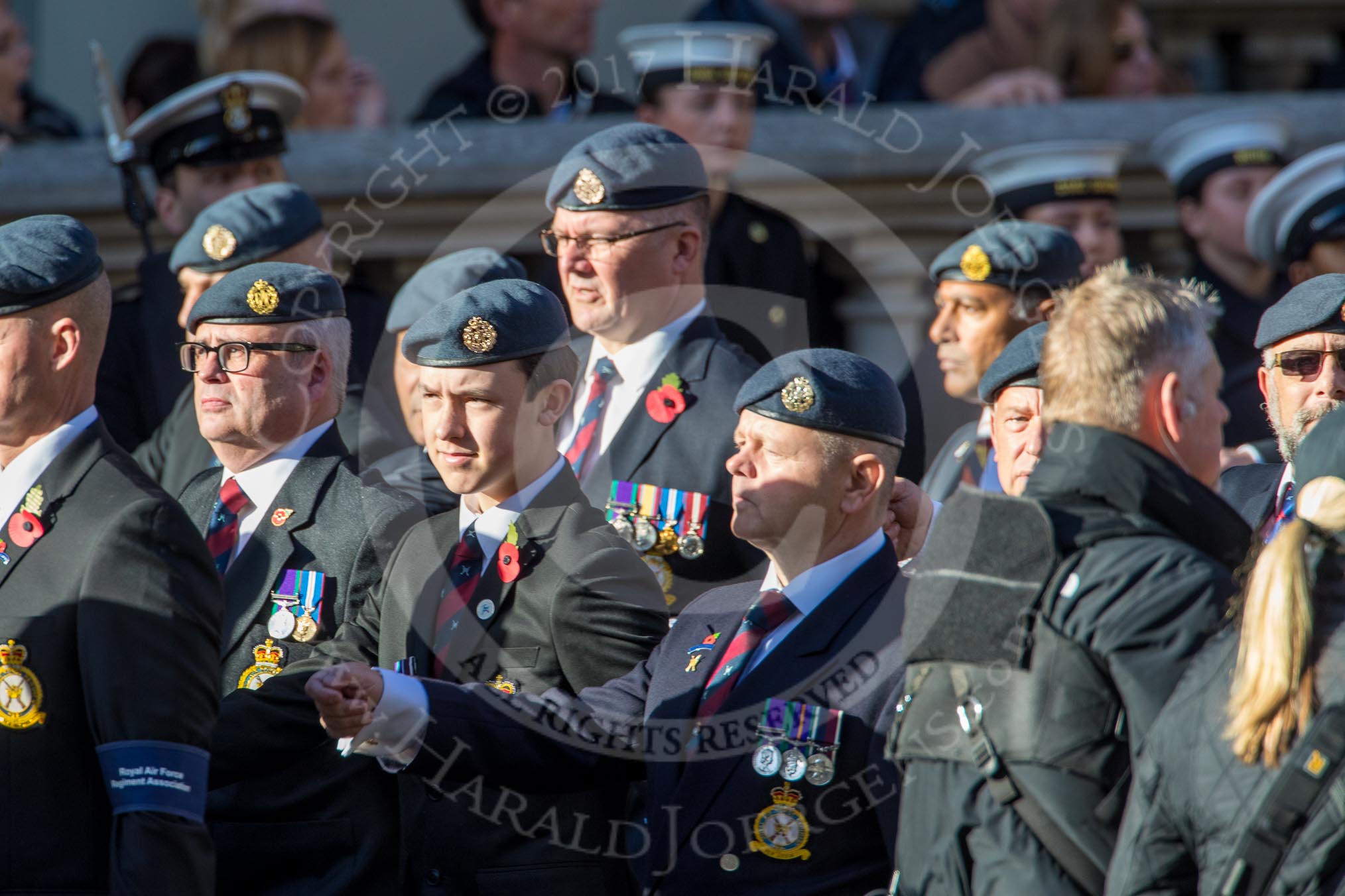 Royal Air Force Regiment Association (Group C3, 175 members) during the Royal British Legion March Past on Remembrance Sunday at the Cenotaph, Whitehall, Westminster, London, 11 November 2018, 12:15.