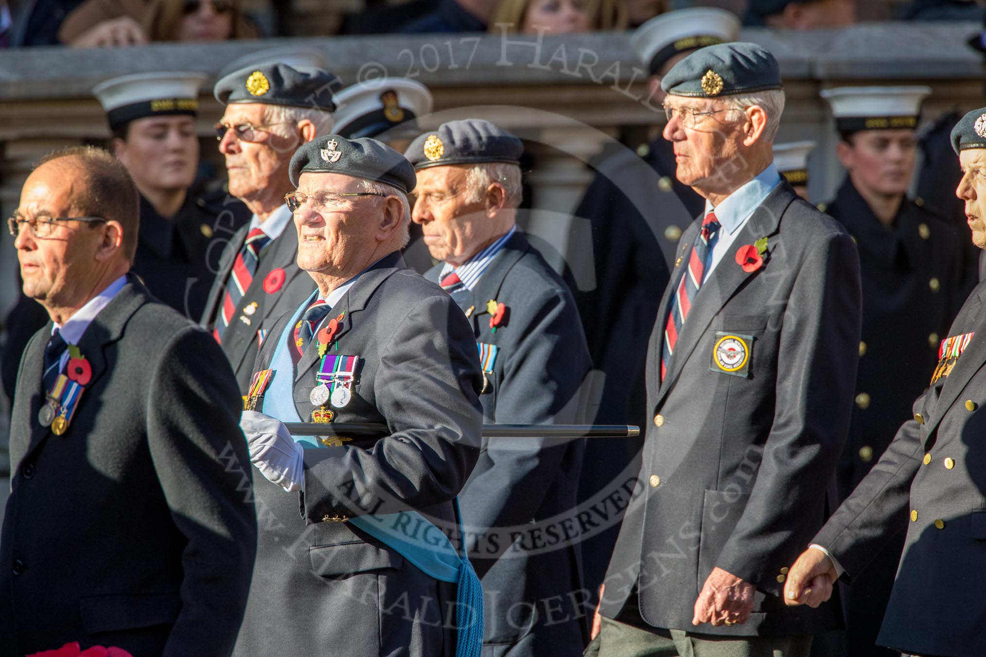 National Service(Royal Air Force)Association (NS(RAF)A) (Group C5, 39 members) during the Royal British Legion March Past on Remembrance Sunday at the Cenotaph, Whitehall, Westminster, London, 11 November 2018, 12:15.