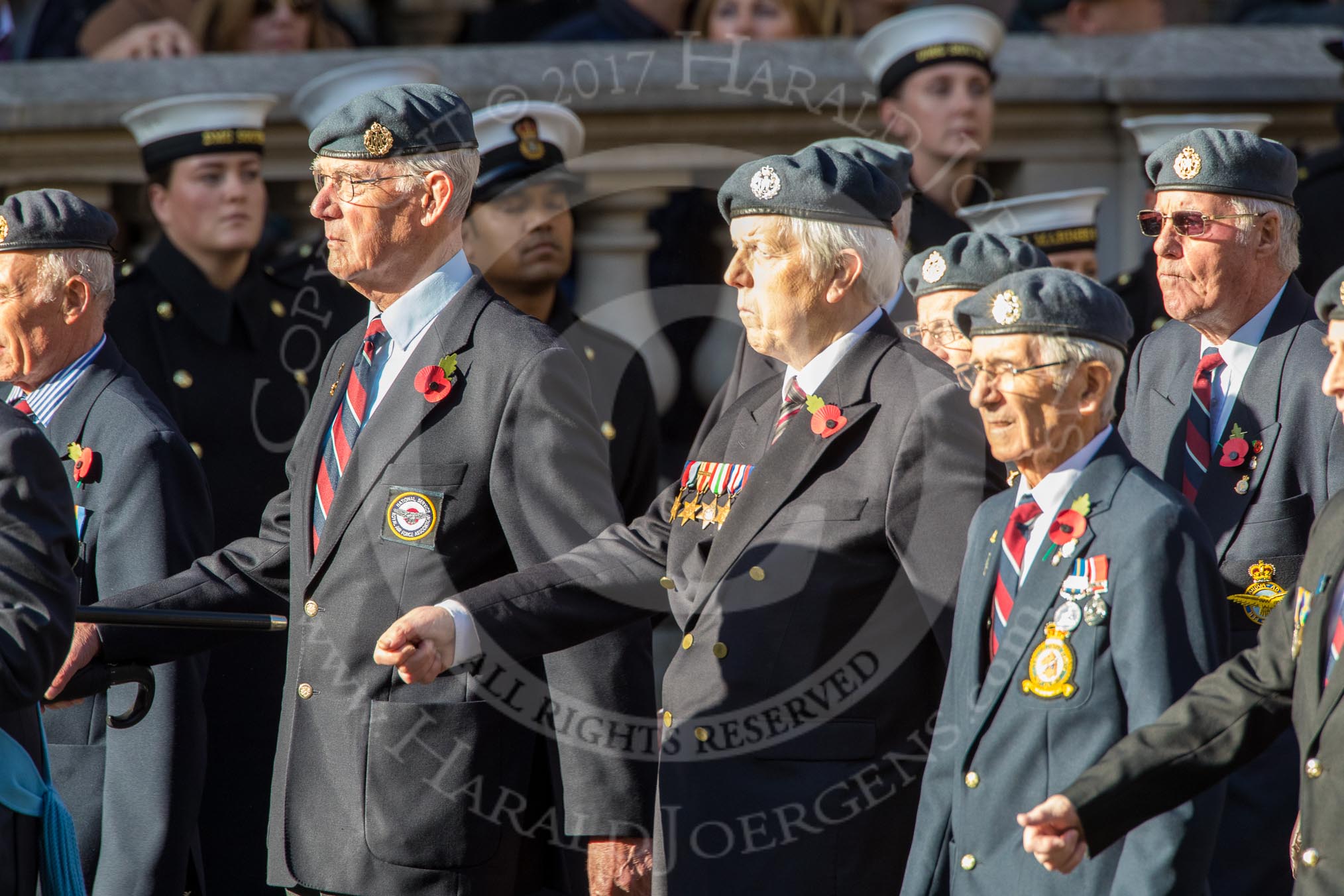 National Service(Royal Air Force)Association (NS(RAF)A) (Group C5, 39 members) during the Royal British Legion March Past on Remembrance Sunday at the Cenotaph, Whitehall, Westminster, London, 11 November 2018, 12:15