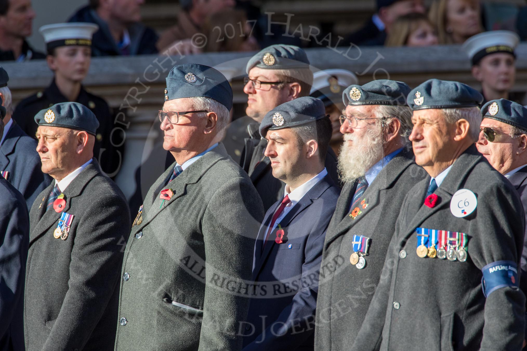 RAF Linguists' Associations (RAFLing) (Group C6, 20 members) during the Royal British Legion March Past on Remembrance Sunday at the Cenotaph, Whitehall, Westminster, London, 11 November 2018, 12:15.