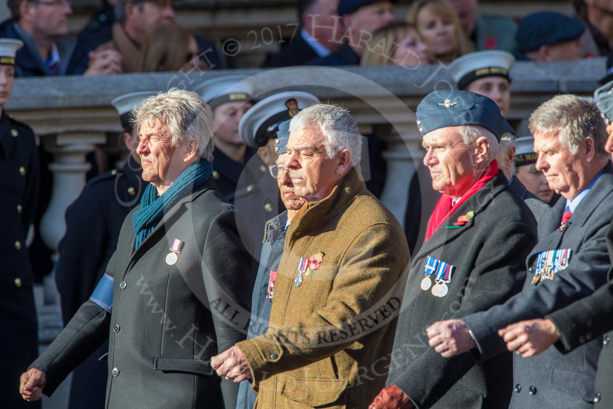 RAF 8 Squadron Association (Group C9, 12 members) during the Royal British Legion March Past on Remembrance Sunday at the Cenotaph, Whitehall, Westminster, London, 11 November 2018, 12:16.