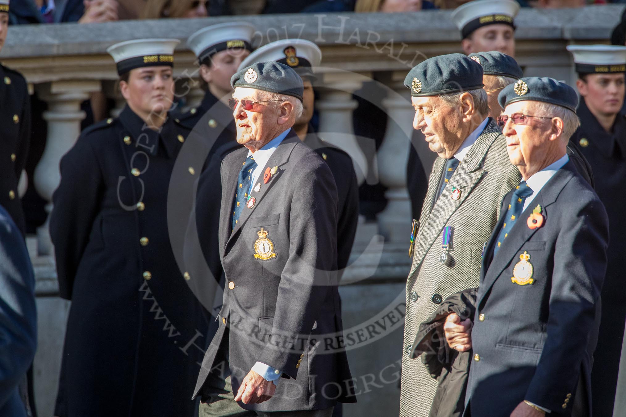 RAF Habbaniya Association (Group C10, 14 members) during the Royal British Legion March Past on Remembrance Sunday at the Cenotaph, Whitehall, Westminster, London, 11 November 2018, 12:16.