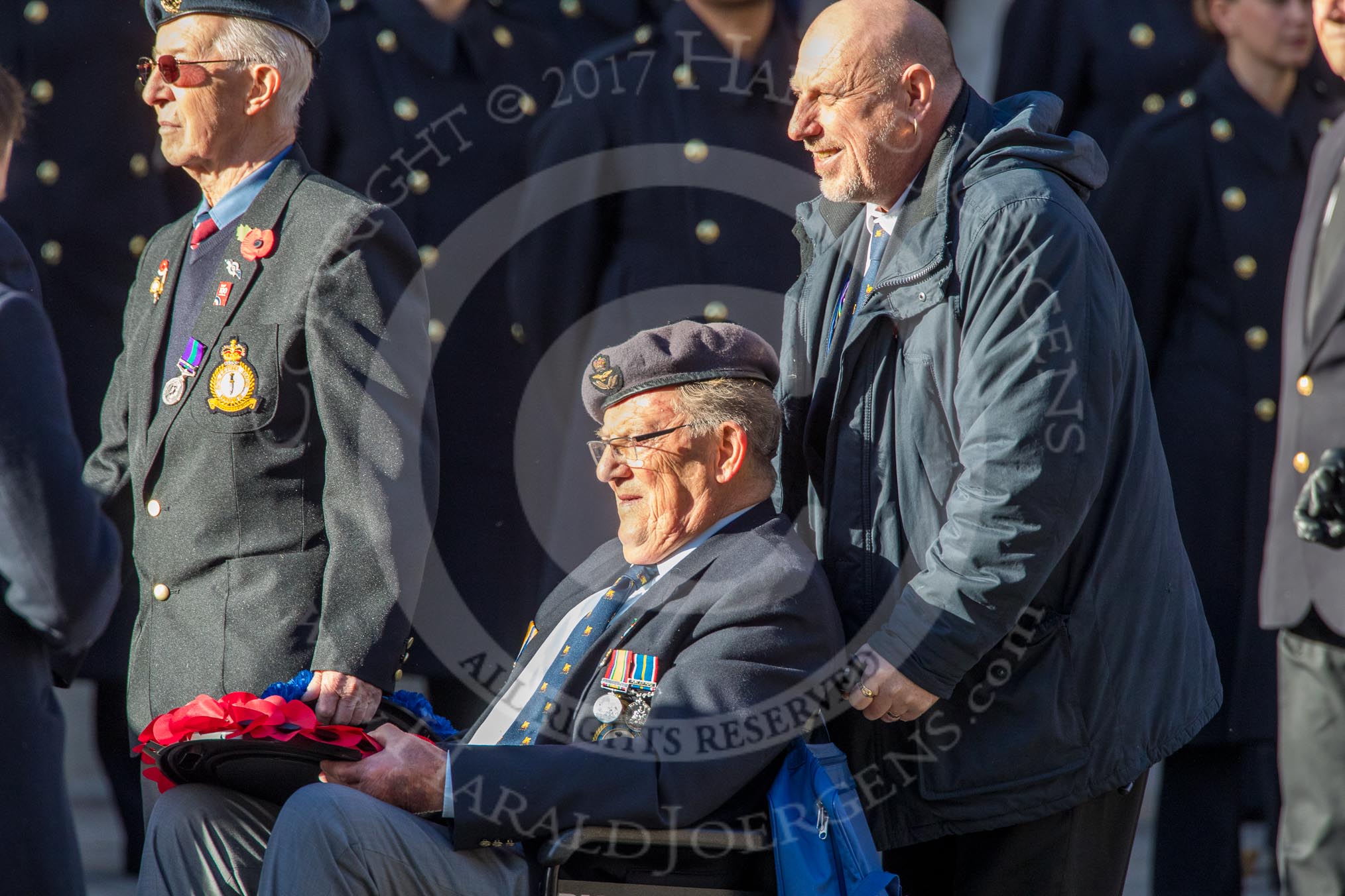 RAF Habbaniya Association (Group C10, 14 members) during the Royal British Legion March Past on Remembrance Sunday at the Cenotaph, Whitehall, Westminster, London, 11 November 2018, 12:16.