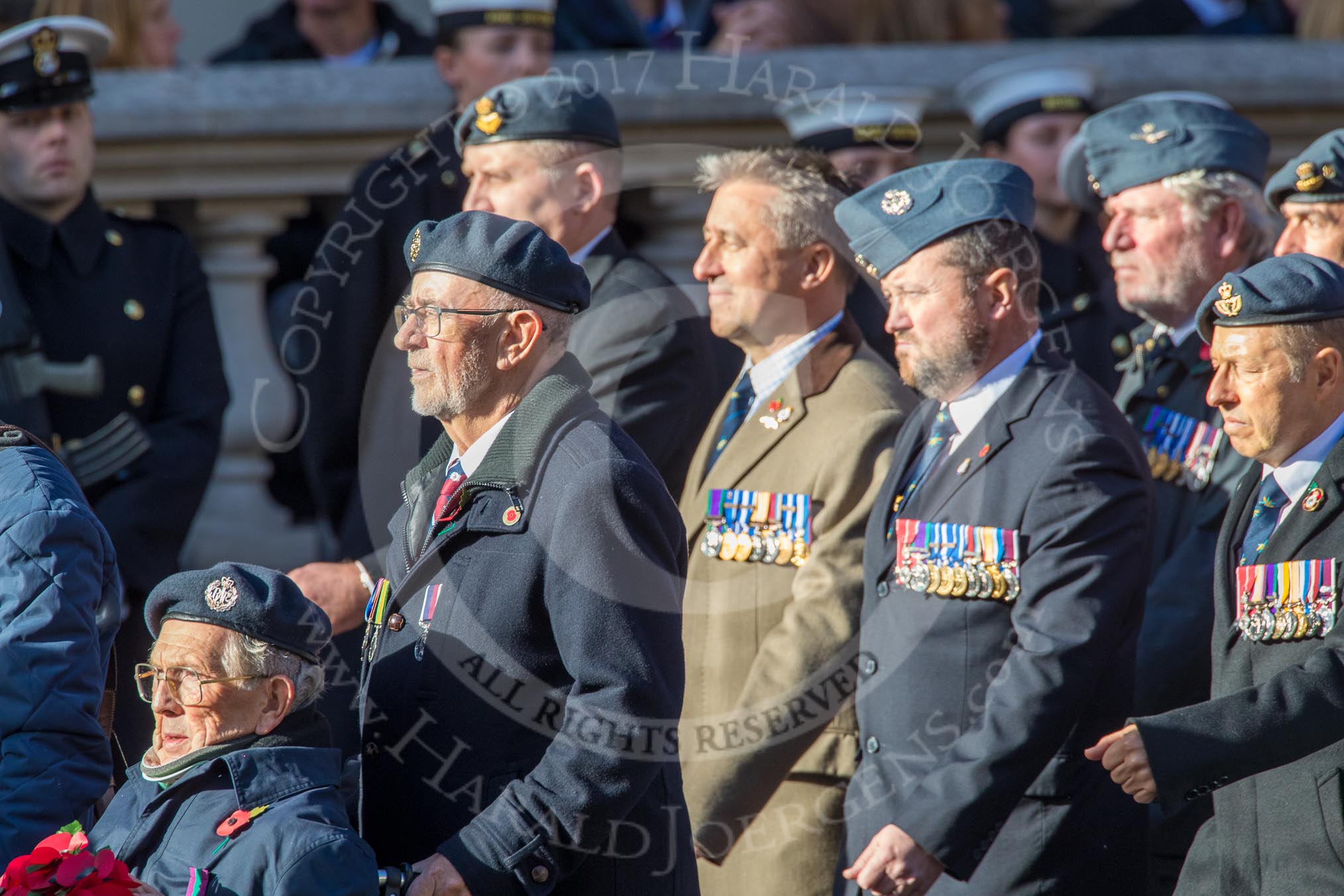 RAF Movements and Mobile Air Movements Squadrons Association (Group C15, 50 members) during the Royal British Legion March Past on Remembrance Sunday at the Cenotaph, Whitehall, Westminster, London, 11 November 2018, 12:16.