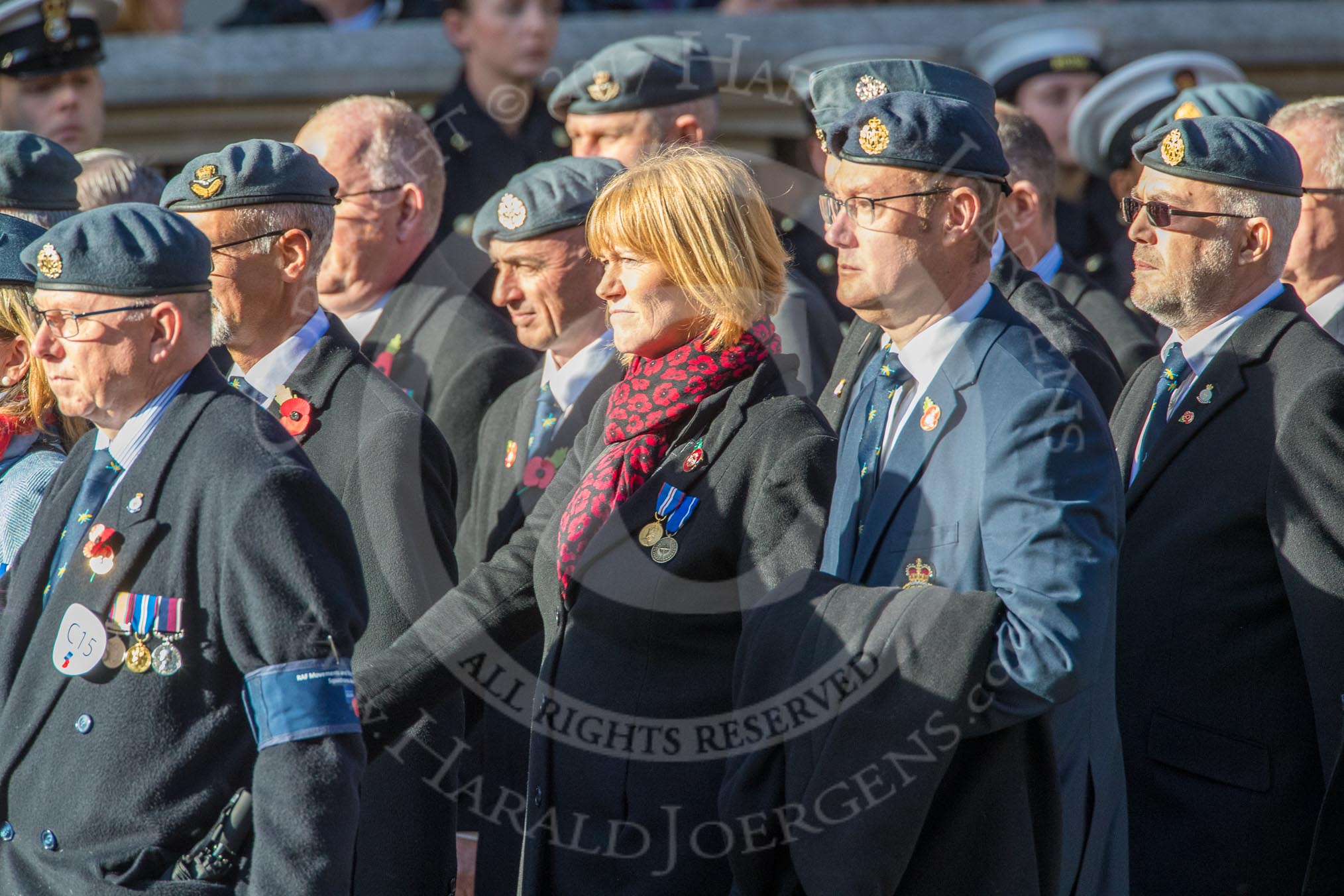 RAF Movements and Mobile Air Movements Squadrons Association (Group C15, 50 members) during the Royal British Legion March Past on Remembrance Sunday at the Cenotaph, Whitehall, Westminster, London, 11 November 2018, 12:16.