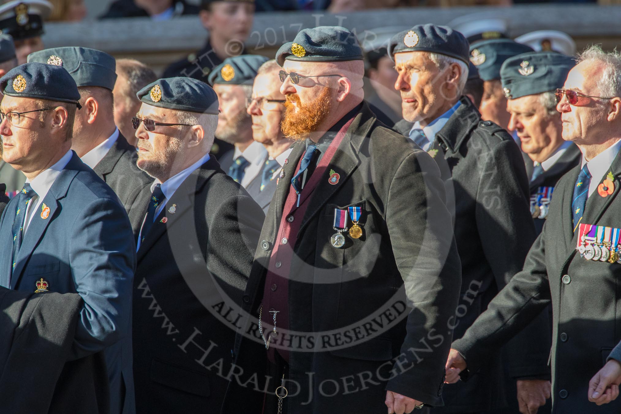 RAF Movements and Mobile Air Movements Squadrons Association (Group C15, 50 members) during the Royal British Legion March Past on Remembrance Sunday at the Cenotaph, Whitehall, Westminster, London, 11 November 2018, 12:16.