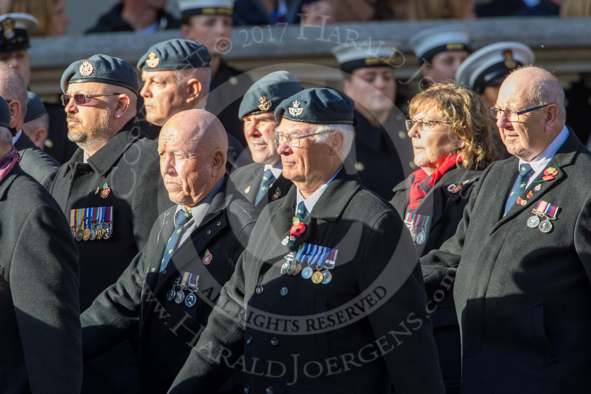 RAF Movements and Mobile Air Movements Squadrons Association (Group C15, 50 members) during the Royal British Legion March Past on Remembrance Sunday at the Cenotaph, Whitehall, Westminster, London, 11 November 2018, 12:16.