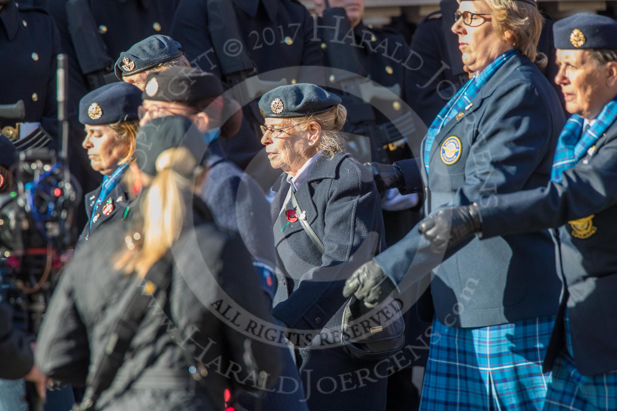 WAAF WRAF RAF(W) Association (Group C17, 21 members) during the Royal British Legion March Past on Remembrance Sunday at the Cenotaph, Whitehall, Westminster, London, 11 November 2018, 12:17.