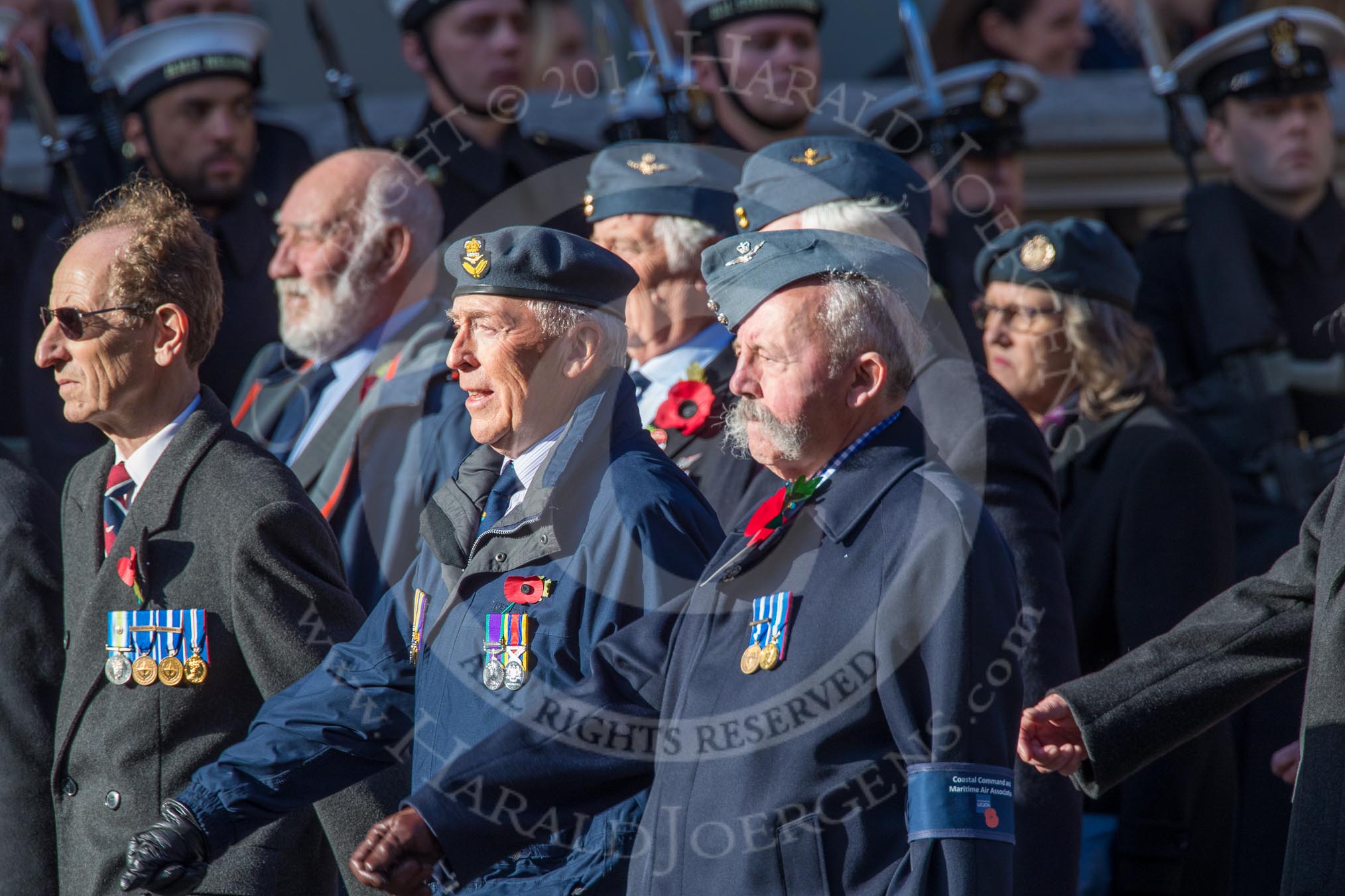 Coastal Command and Maritime Air Association (CCMAA) (Group C18, 21 members) during the Royal British Legion March Past on Remembrance Sunday at the Cenotaph, Whitehall, Westminster, London, 11 November 2018, 12:17