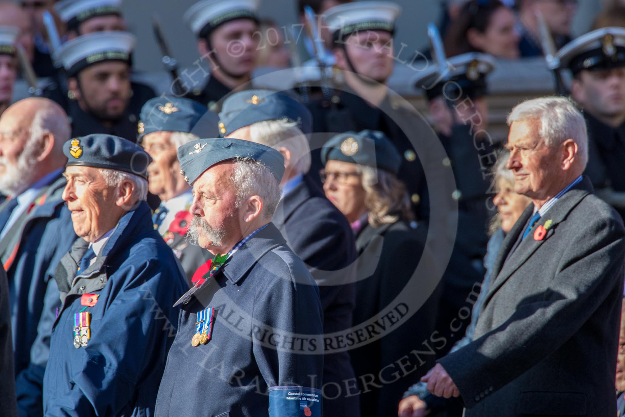 Coastal Command and Maritime Air Association (CCMAA) (Group C18, 21 members) during the Royal British Legion March Past on Remembrance Sunday at the Cenotaph, Whitehall, Westminster, London, 11 November 2018, 12:17