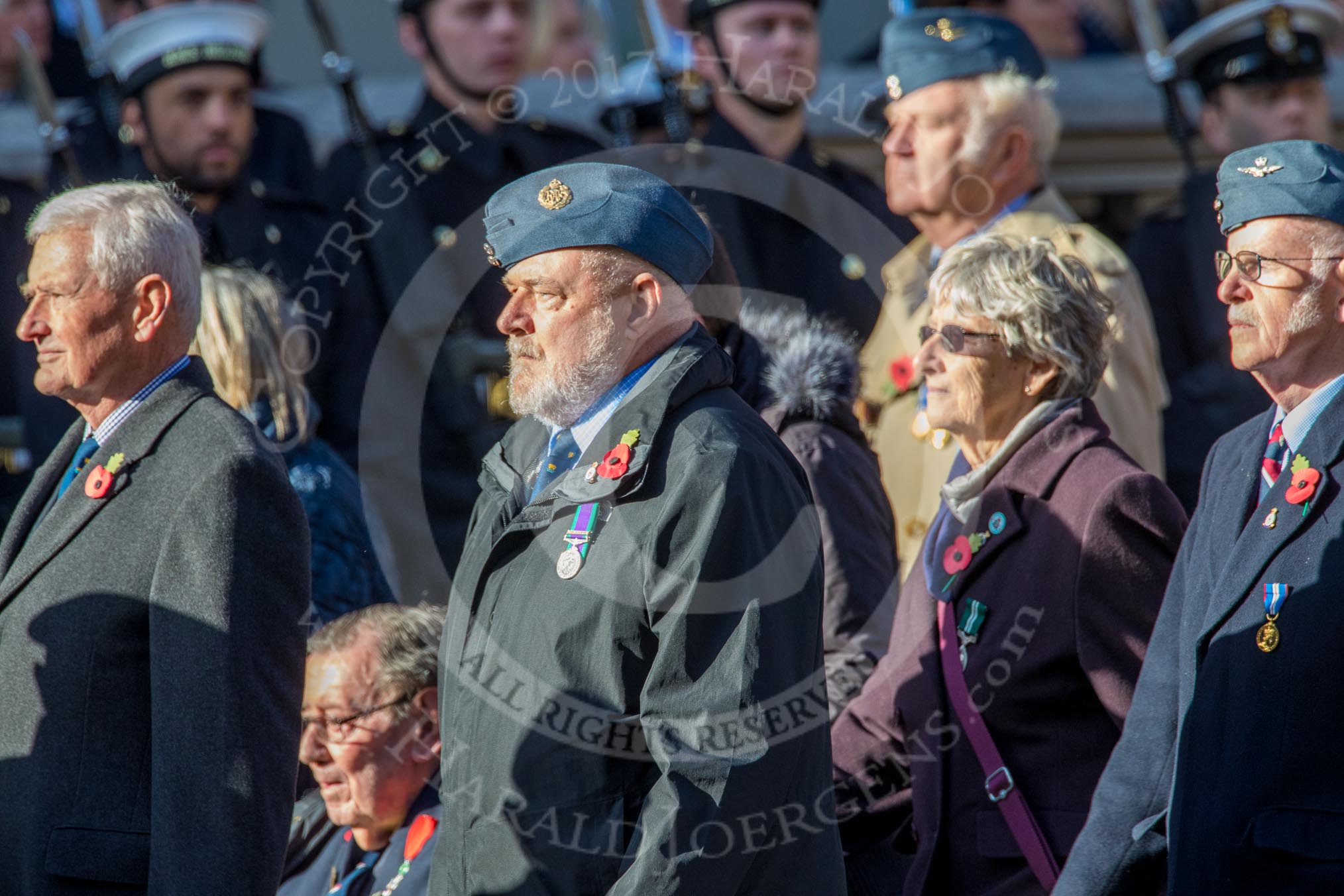 Coastal Command and Maritime Air Association (CCMAA) (Group C18, 21 members) during the Royal British Legion March Past on Remembrance Sunday at the Cenotaph, Whitehall, Westminster, London, 11 November 2018, 12:17
