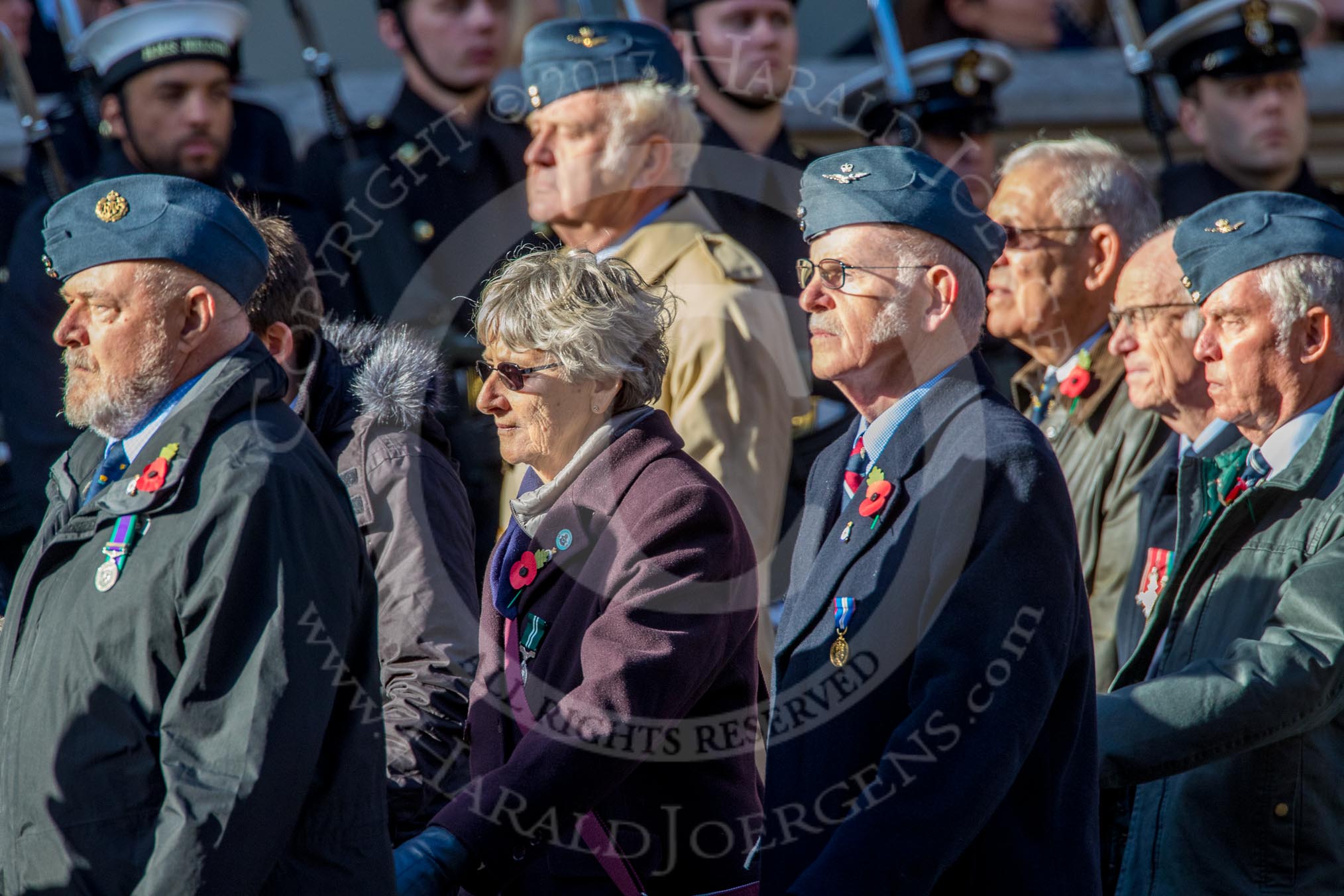 Coastal Command and Maritime Air Association (CCMAA) (Group C18, 21 members) during the Royal British Legion March Past on Remembrance Sunday at the Cenotaph, Whitehall, Westminster, London, 11 November 2018, 12:17
