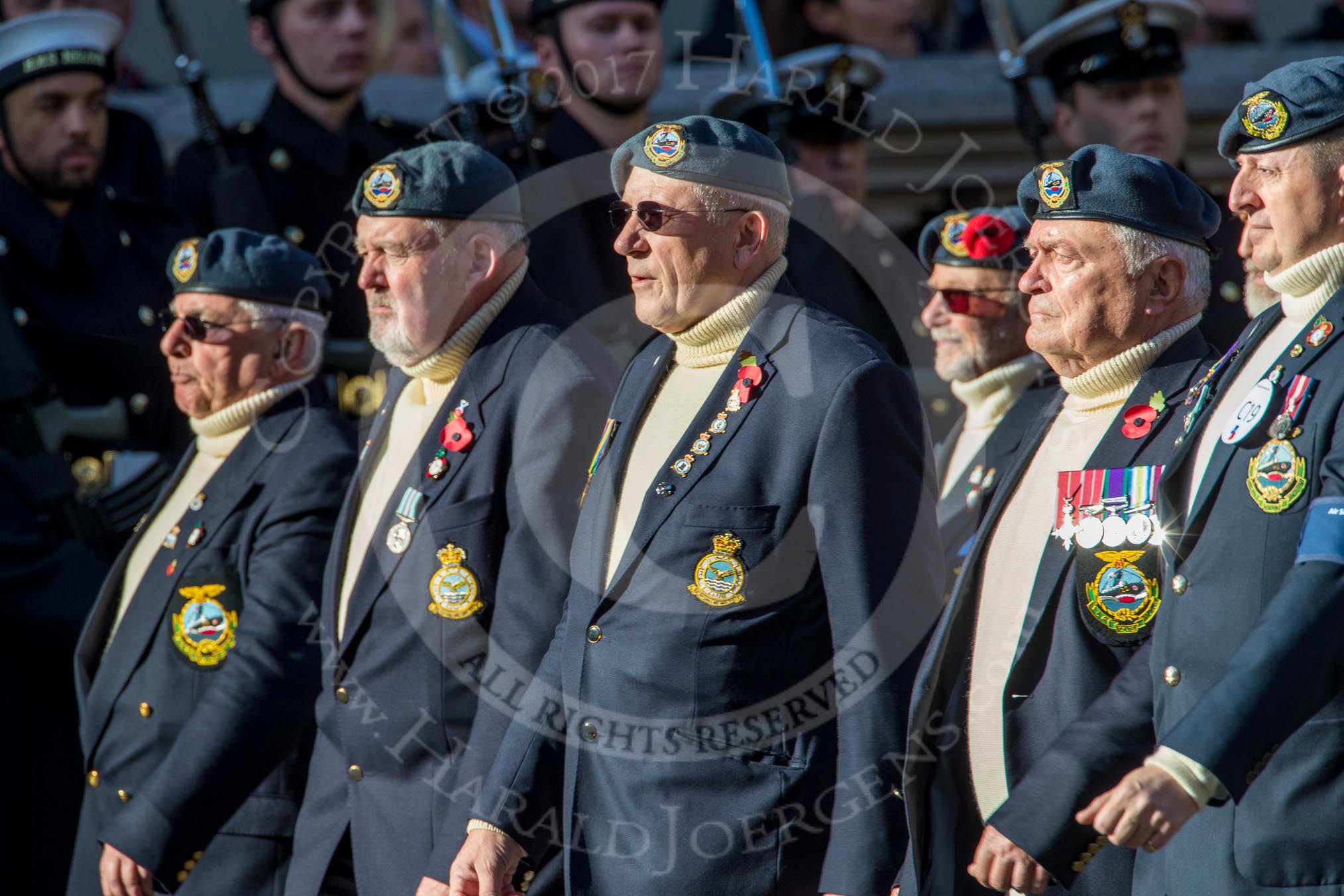 Air Sea Rescue and Marine Craft Section Club (Royal Air Force) (Group C19, 12 members) during the Royal British Legion March Past on Remembrance Sunday at the Cenotaph, Whitehall, Westminster, London, 11 November 2018, 12:17.