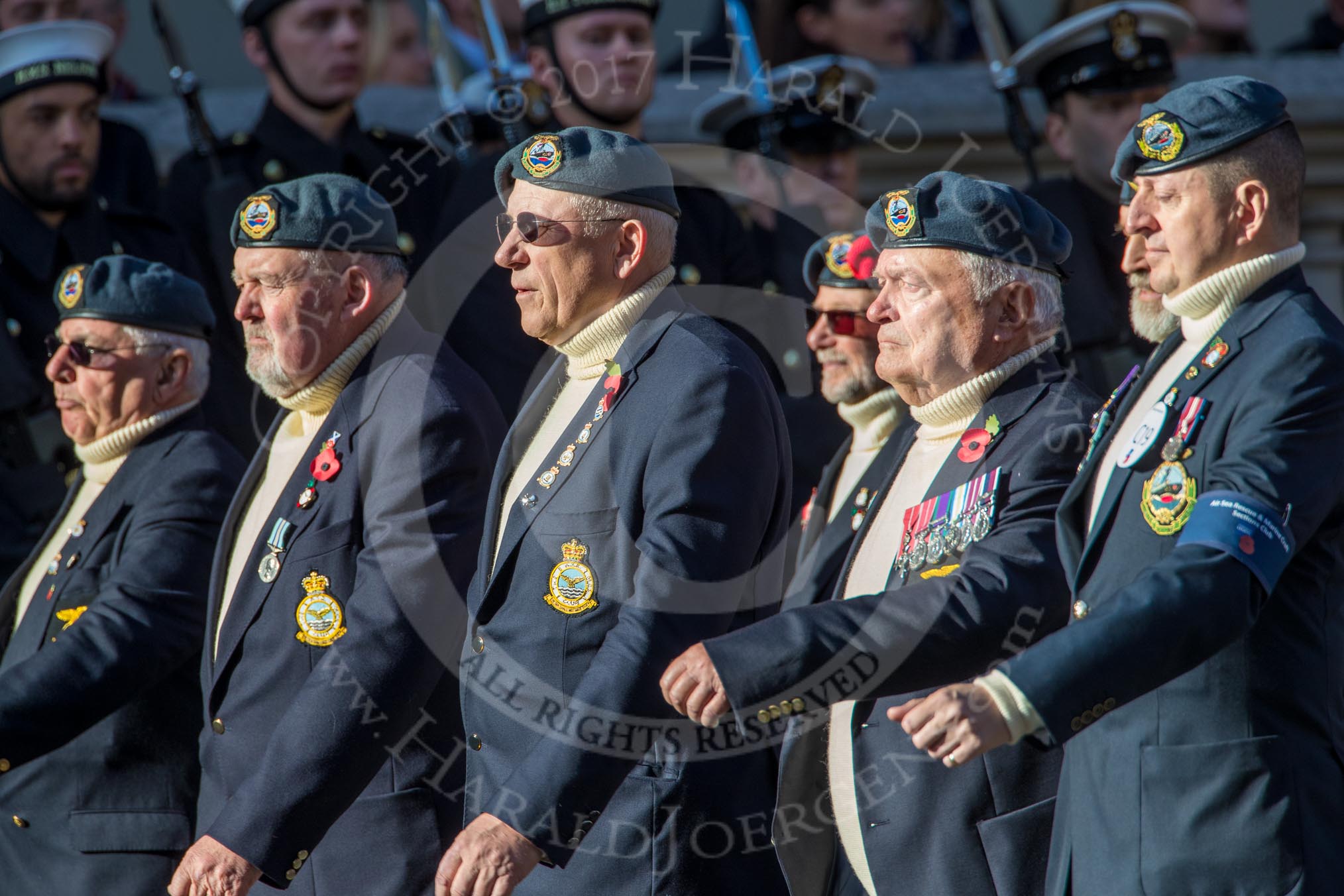 Air Sea Rescue and Marine Craft Section Club (Royal Air Force) (Group C19, 12 members) during the Royal British Legion March Past on Remembrance Sunday at the Cenotaph, Whitehall, Westminster, London, 11 November 2018, 12:17.