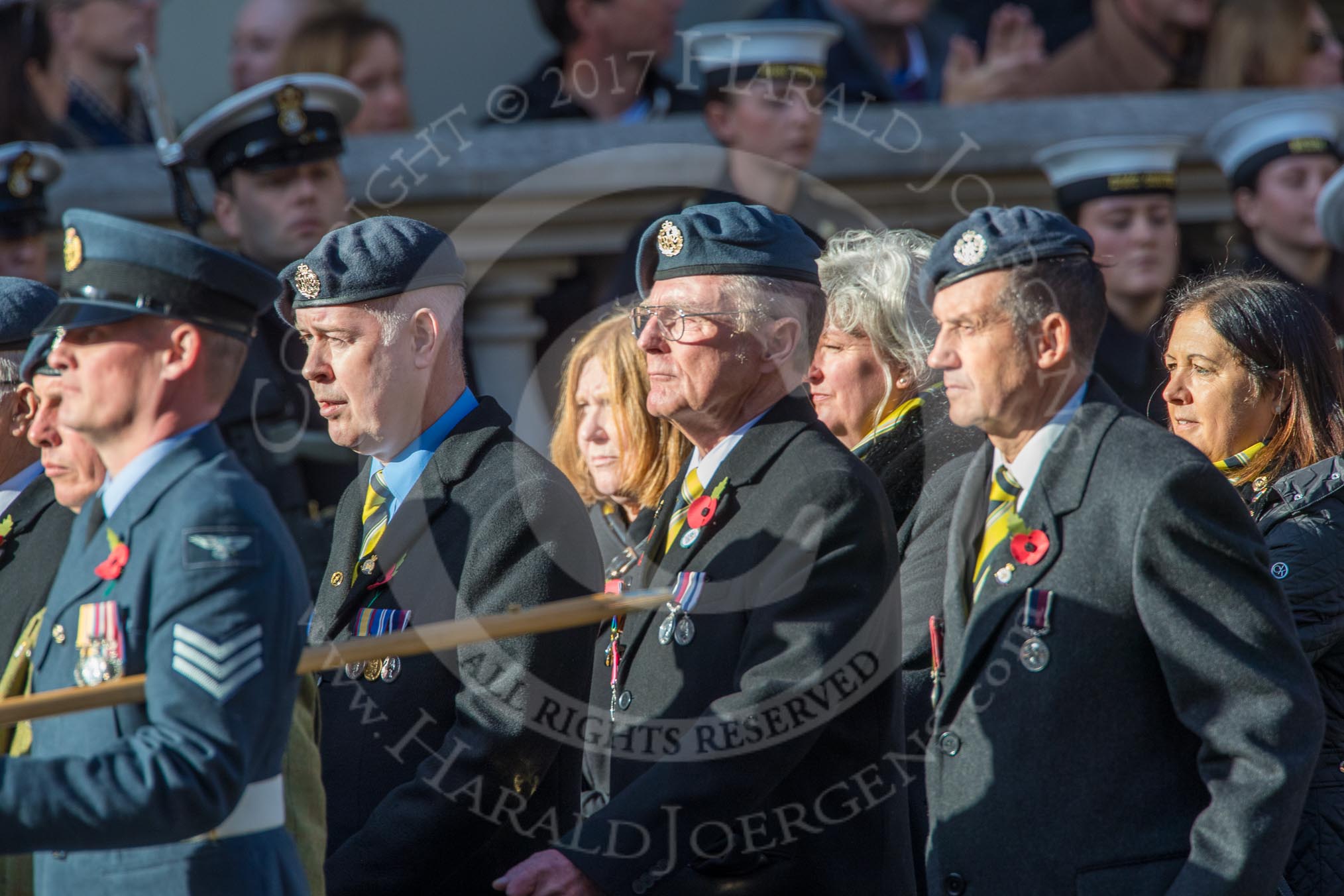 Royal Air Force Survival Equipment (squippers) Association (Group C23, 50 members) during the Royal British Legion March Past on Remembrance Sunday at the Cenotaph, Whitehall, Westminster, London, 11 November 2018, 12:18.