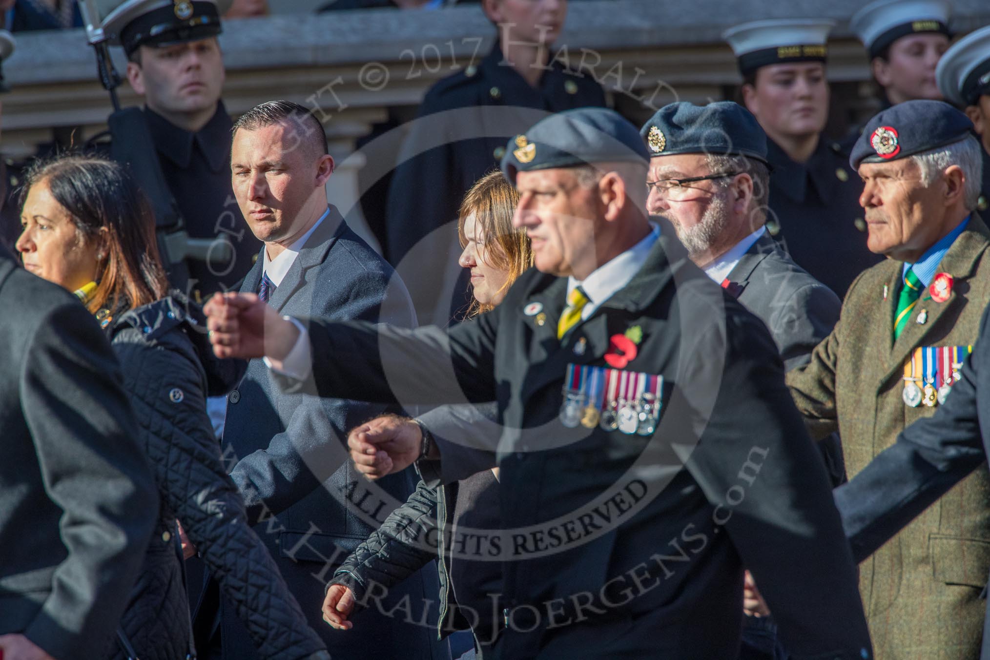 Royal Air Force Survival Equipment (squippers) Association (Group C23, 50 members) during the Royal British Legion March Past on Remembrance Sunday at the Cenotaph, Whitehall, Westminster, London, 11 November 2018, 12:18.