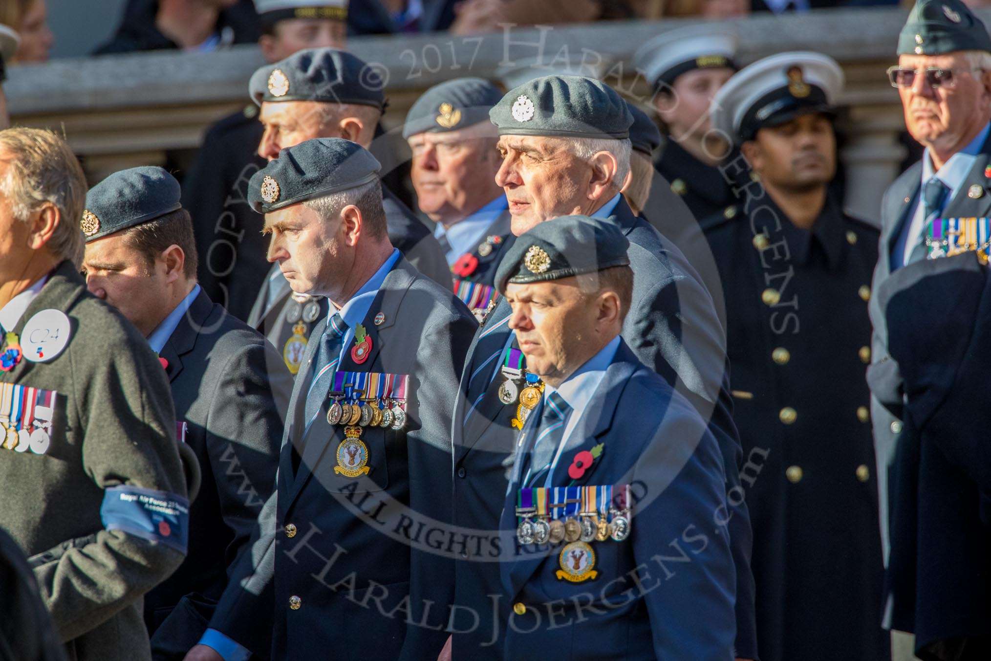 33 Squadron Association - RAF (Group C24, 23 members) during the Royal British Legion March Past on Remembrance Sunday at the Cenotaph, Whitehall, Westminster, London, 11 November 2018, 12:18.
