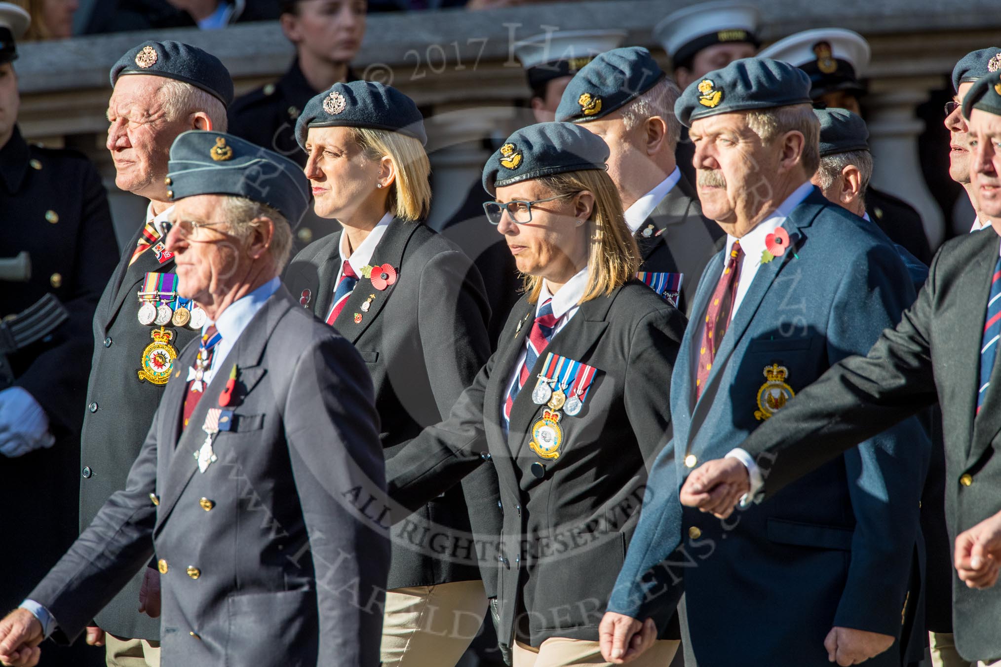 Harrier Force Association (Group C25, 100 members) during the Royal British Legion March Past on Remembrance Sunday at the Cenotaph, Whitehall, Westminster, London, 11 November 2018, 12:18.
