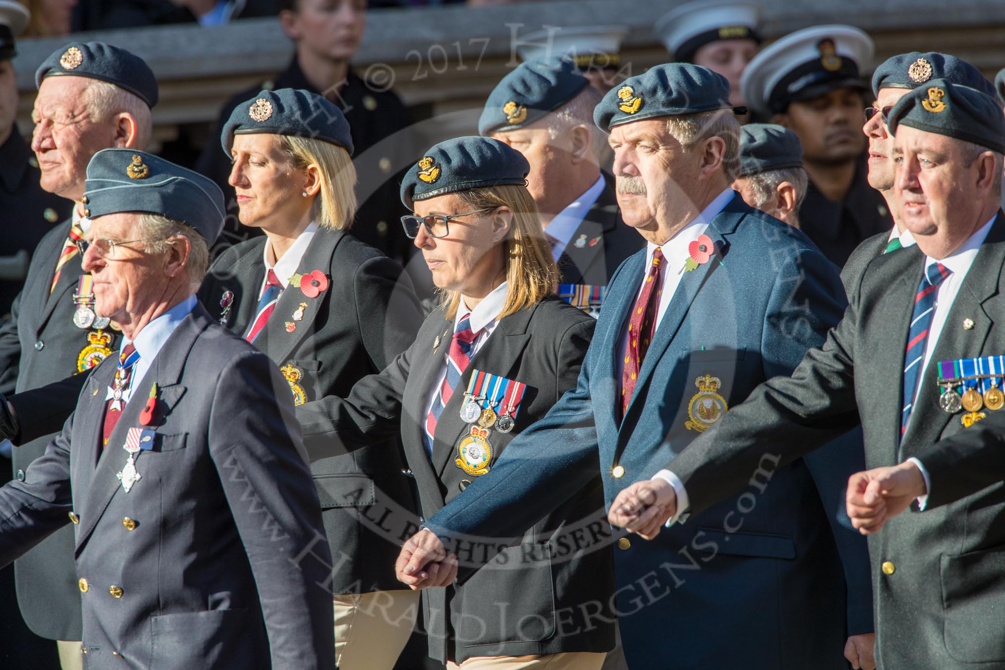 Harrier Force Association (Group C25, 100 members) during the Royal British Legion March Past on Remembrance Sunday at the Cenotaph, Whitehall, Westminster, London, 11 November 2018, 12:18.