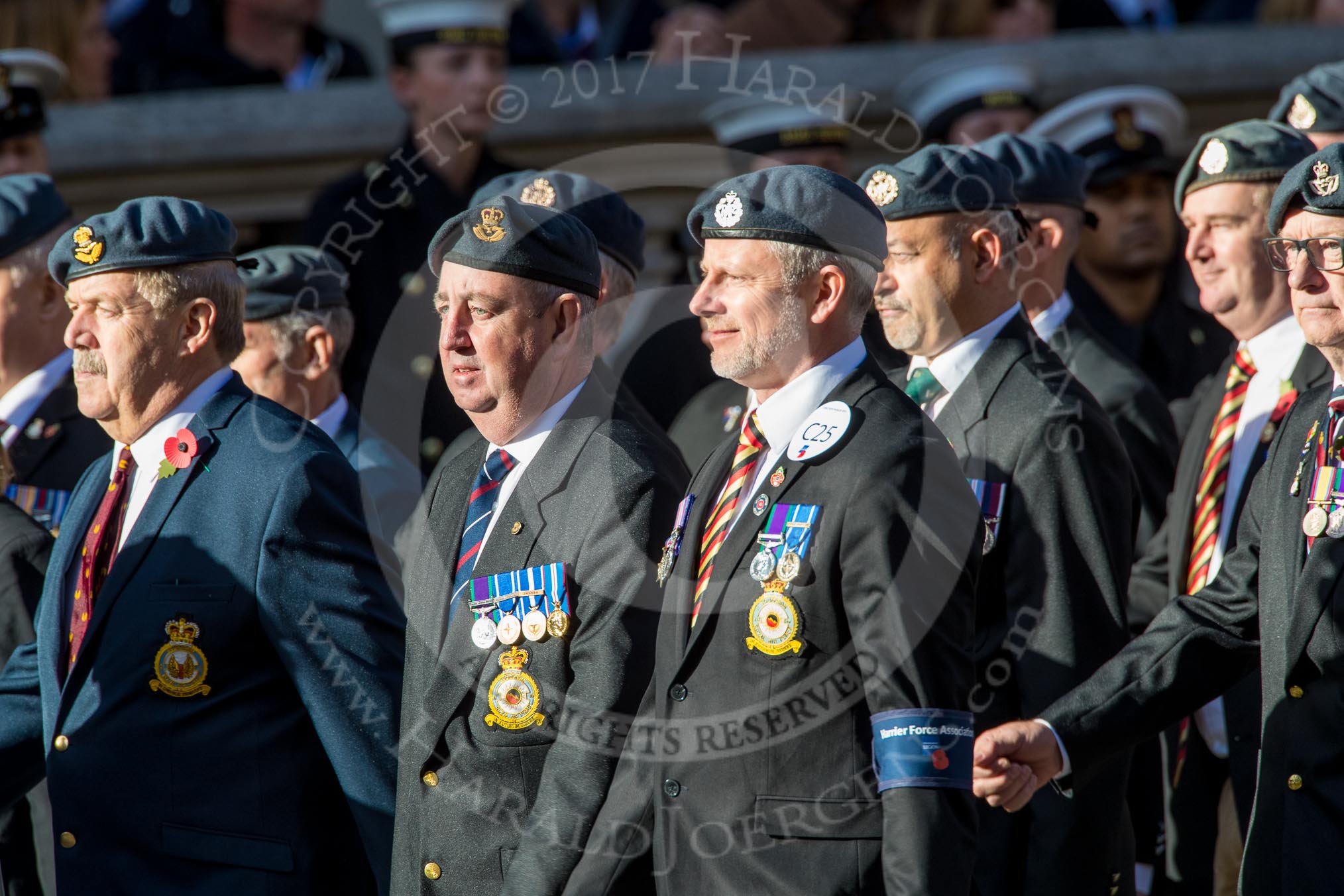 Harrier Force Association (Group C25, 100 members) during the Royal British Legion March Past on Remembrance Sunday at the Cenotaph, Whitehall, Westminster, London, 11 November 2018, 12:18.