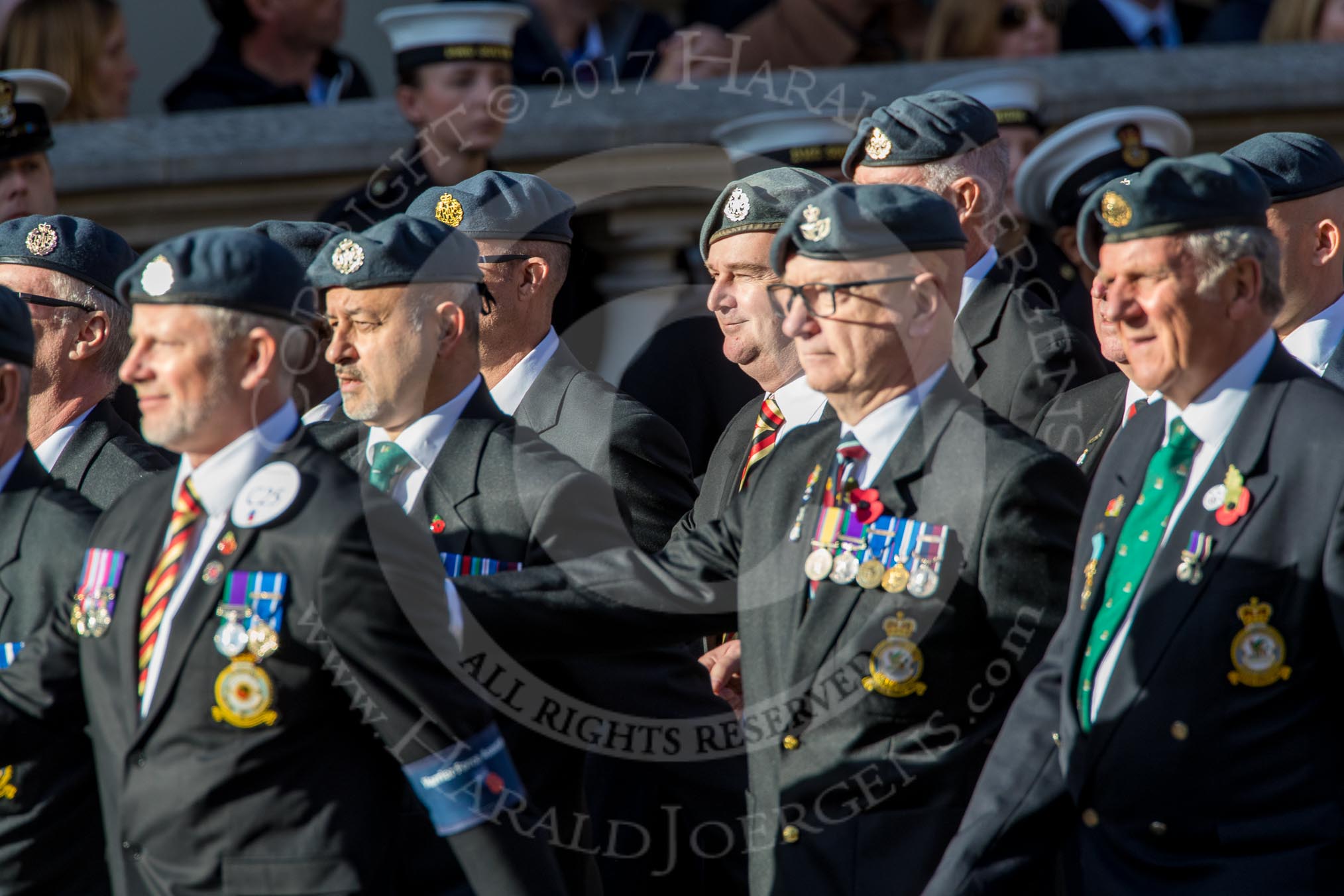 Harrier Force Association (Group C25, 100 members) during the Royal British Legion March Past on Remembrance Sunday at the Cenotaph, Whitehall, Westminster, London, 11 November 2018, 12:18.