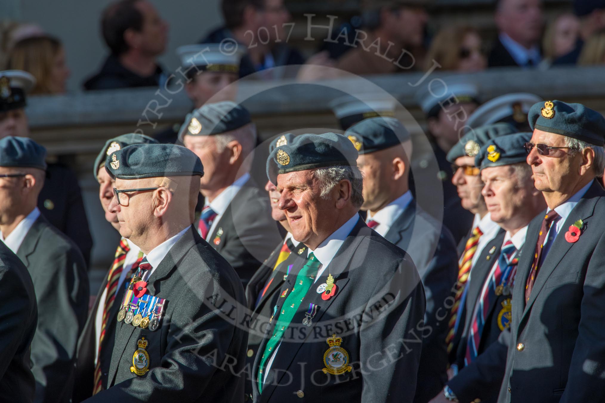 Harrier Force Association (Group C25, 100 members) during the Royal British Legion March Past on Remembrance Sunday at the Cenotaph, Whitehall, Westminster, London, 11 November 2018, 12:18.