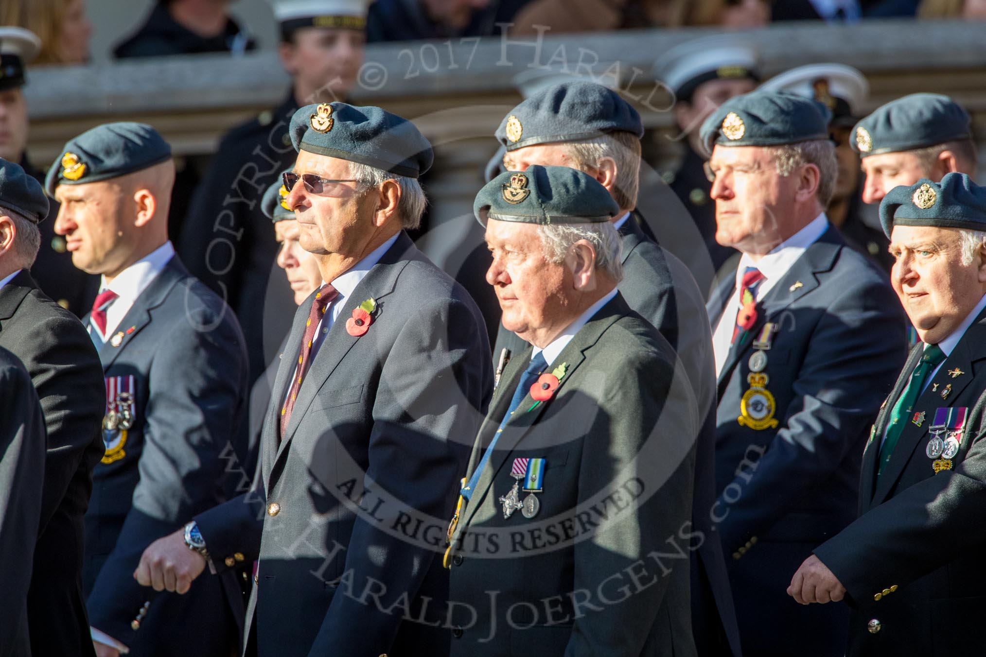 Harrier Force Association (Group C25, 100 members) during the Royal British Legion March Past on Remembrance Sunday at the Cenotaph, Whitehall, Westminster, London, 11 November 2018, 12:18.