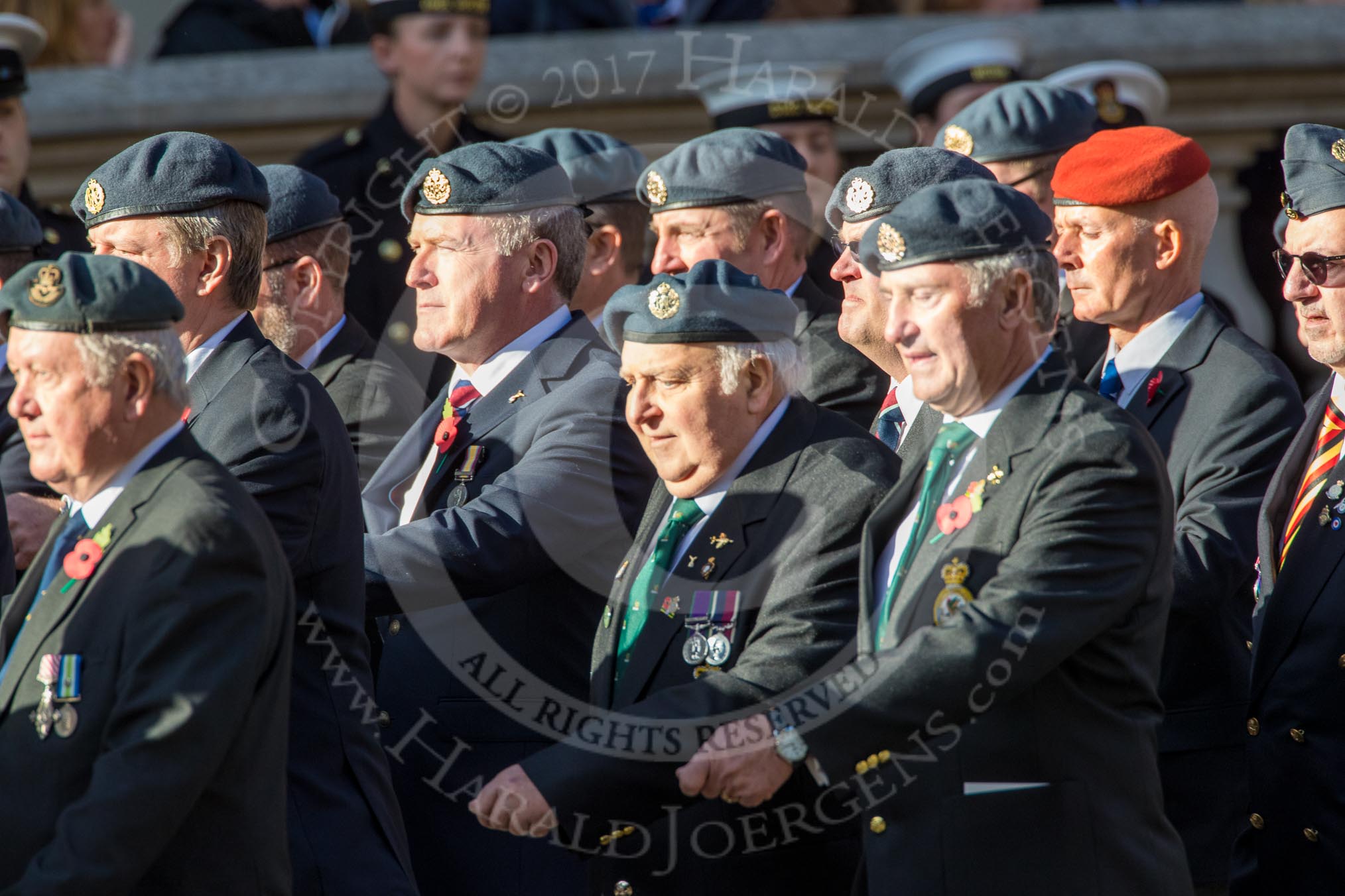 Harrier Force Association (Group C25, 100 members) during the Royal British Legion March Past on Remembrance Sunday at the Cenotaph, Whitehall, Westminster, London, 11 November 2018, 12:18.