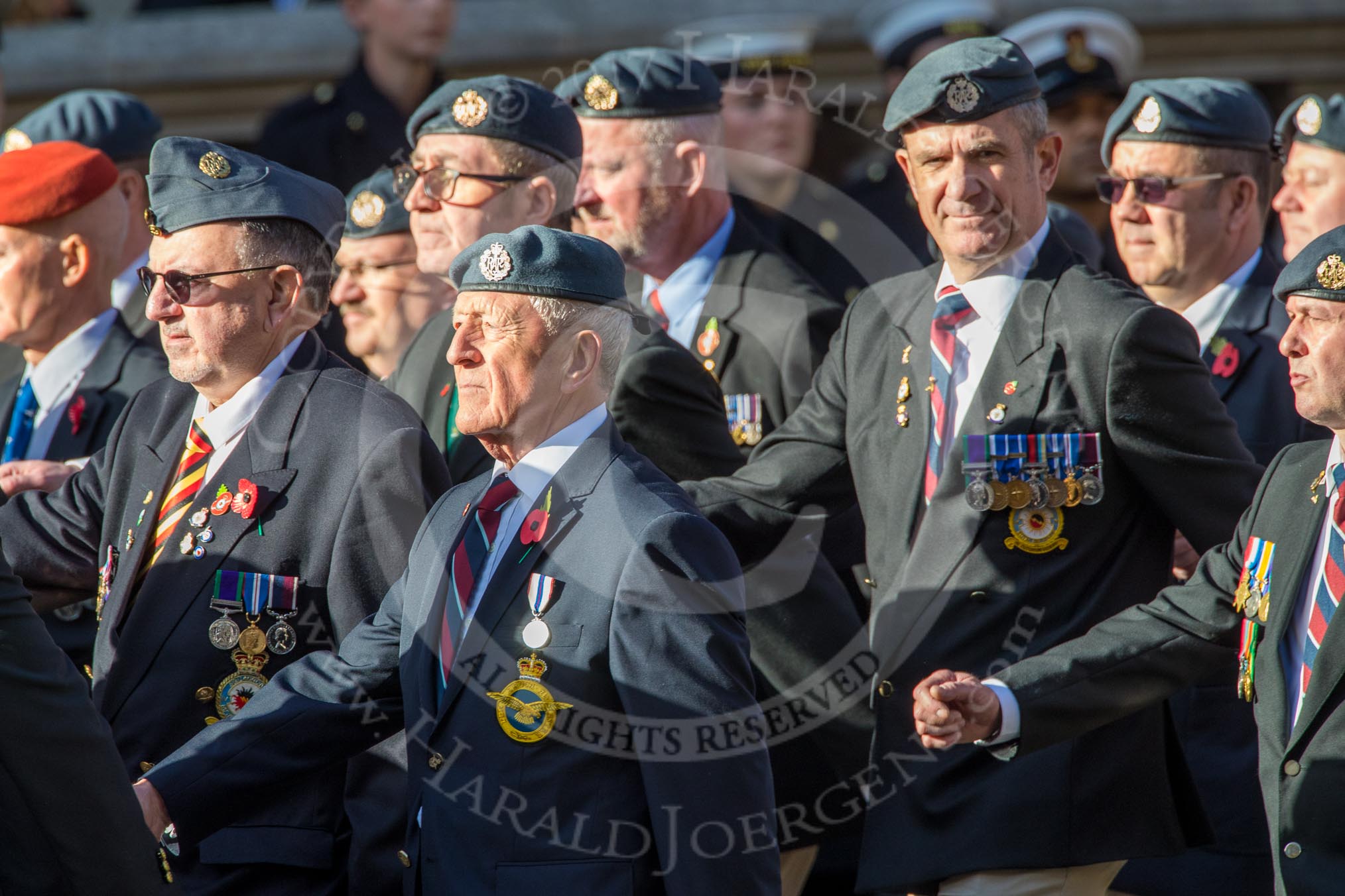 Harrier Force Association (Group C25, 100 members) during the Royal British Legion March Past on Remembrance Sunday at the Cenotaph, Whitehall, Westminster, London, 11 November 2018, 12:18.