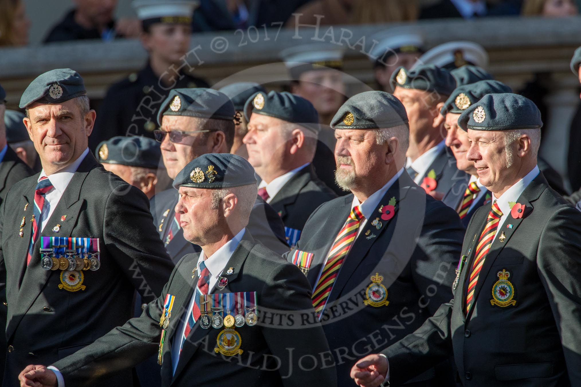 Harrier Force Association (Group C25, 100 members) during the Royal British Legion March Past on Remembrance Sunday at the Cenotaph, Whitehall, Westminster, London, 11 November 2018, 12:18.