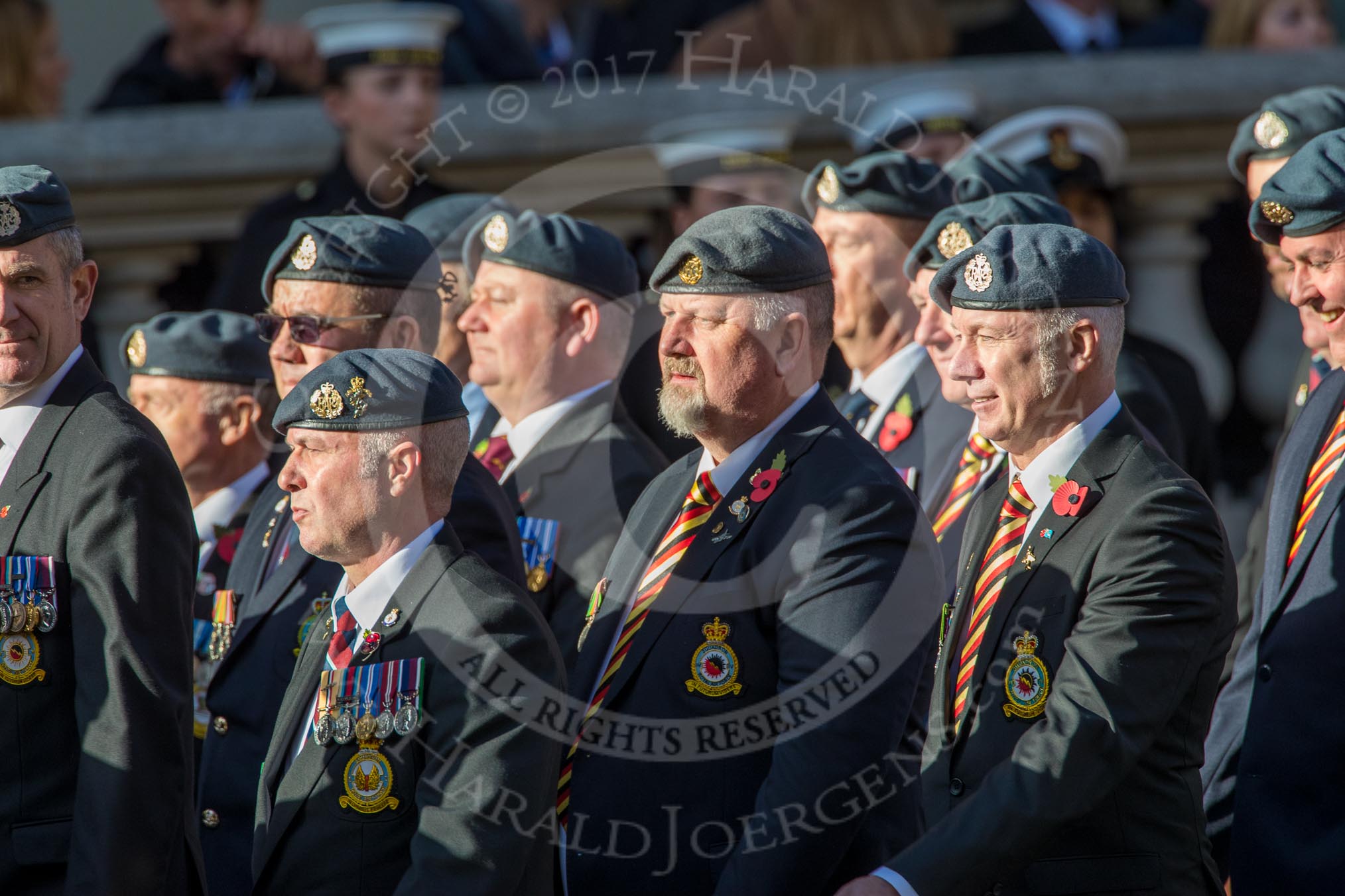 Harrier Force Association (Group C25, 100 members) during the Royal British Legion March Past on Remembrance Sunday at the Cenotaph, Whitehall, Westminster, London, 11 November 2018, 12:18.