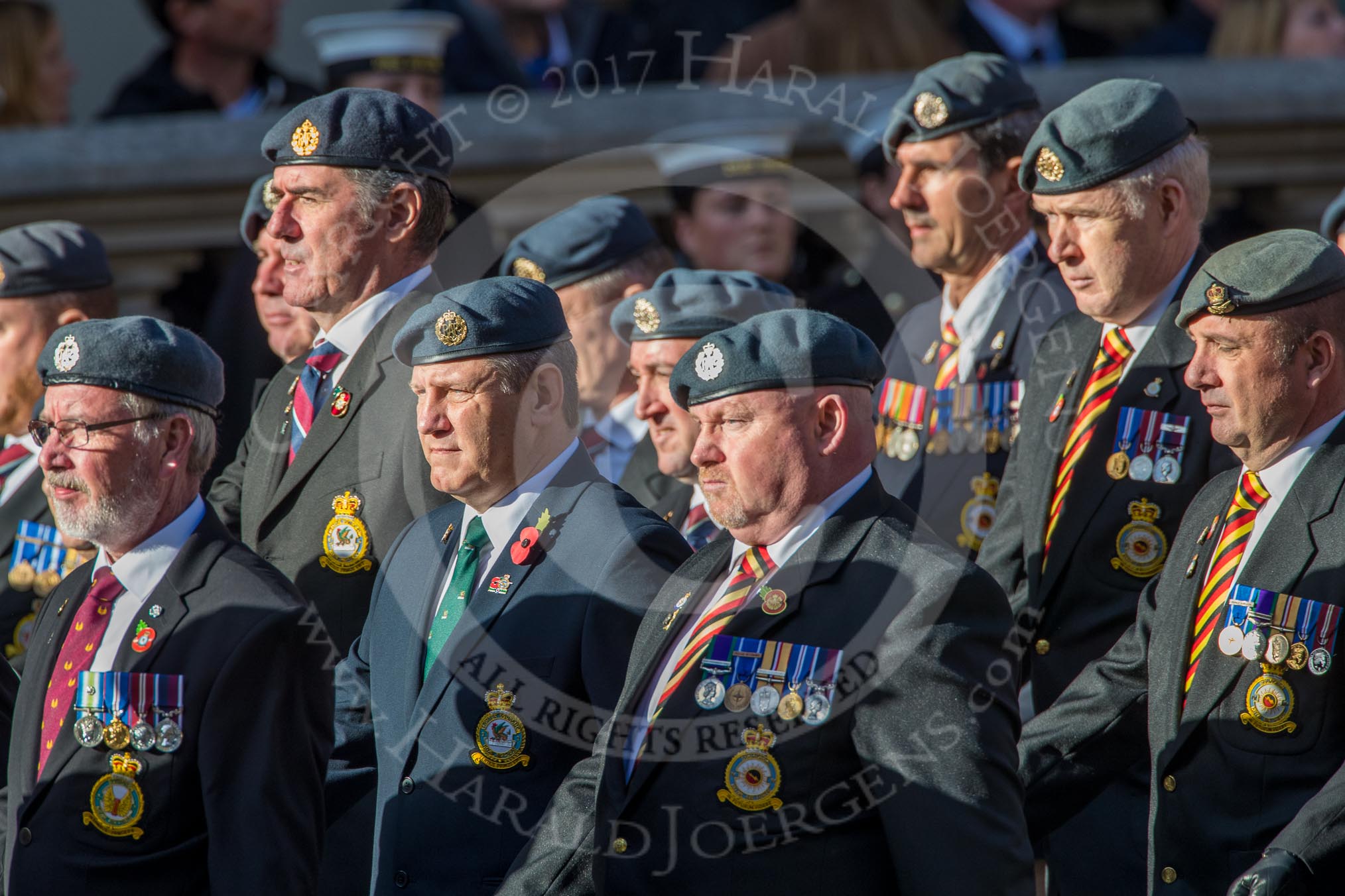 Harrier Force Association (Group C25, 100 members) during the Royal British Legion March Past on Remembrance Sunday at the Cenotaph, Whitehall, Westminster, London, 11 November 2018, 12:18.