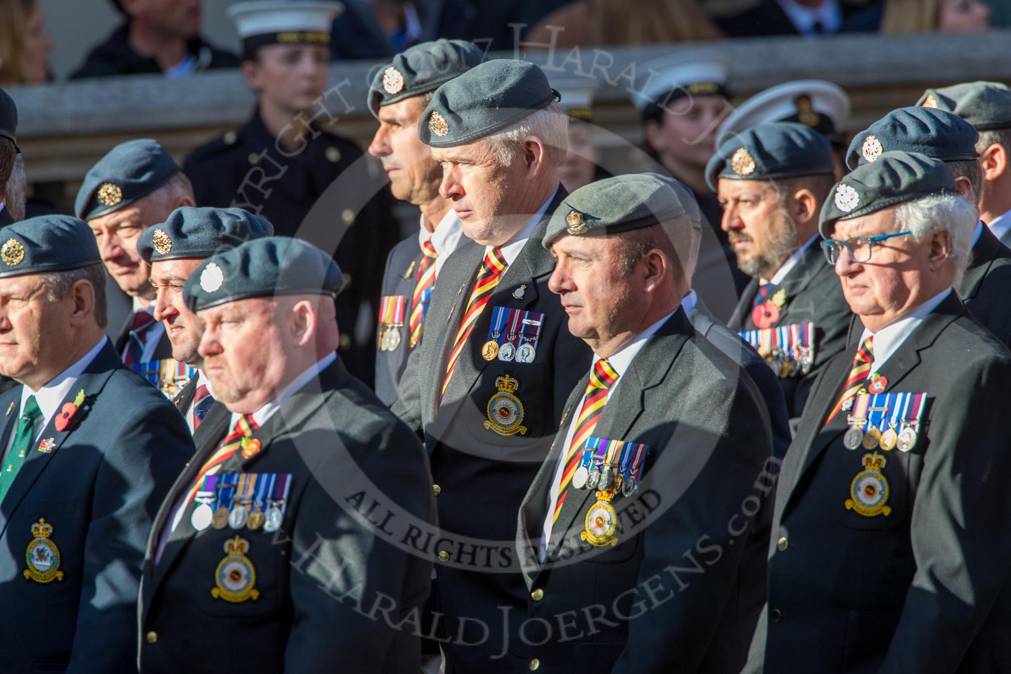 Harrier Force Association (Group C25, 100 members) during the Royal British Legion March Past on Remembrance Sunday at the Cenotaph, Whitehall, Westminster, London, 11 November 2018, 12:18.