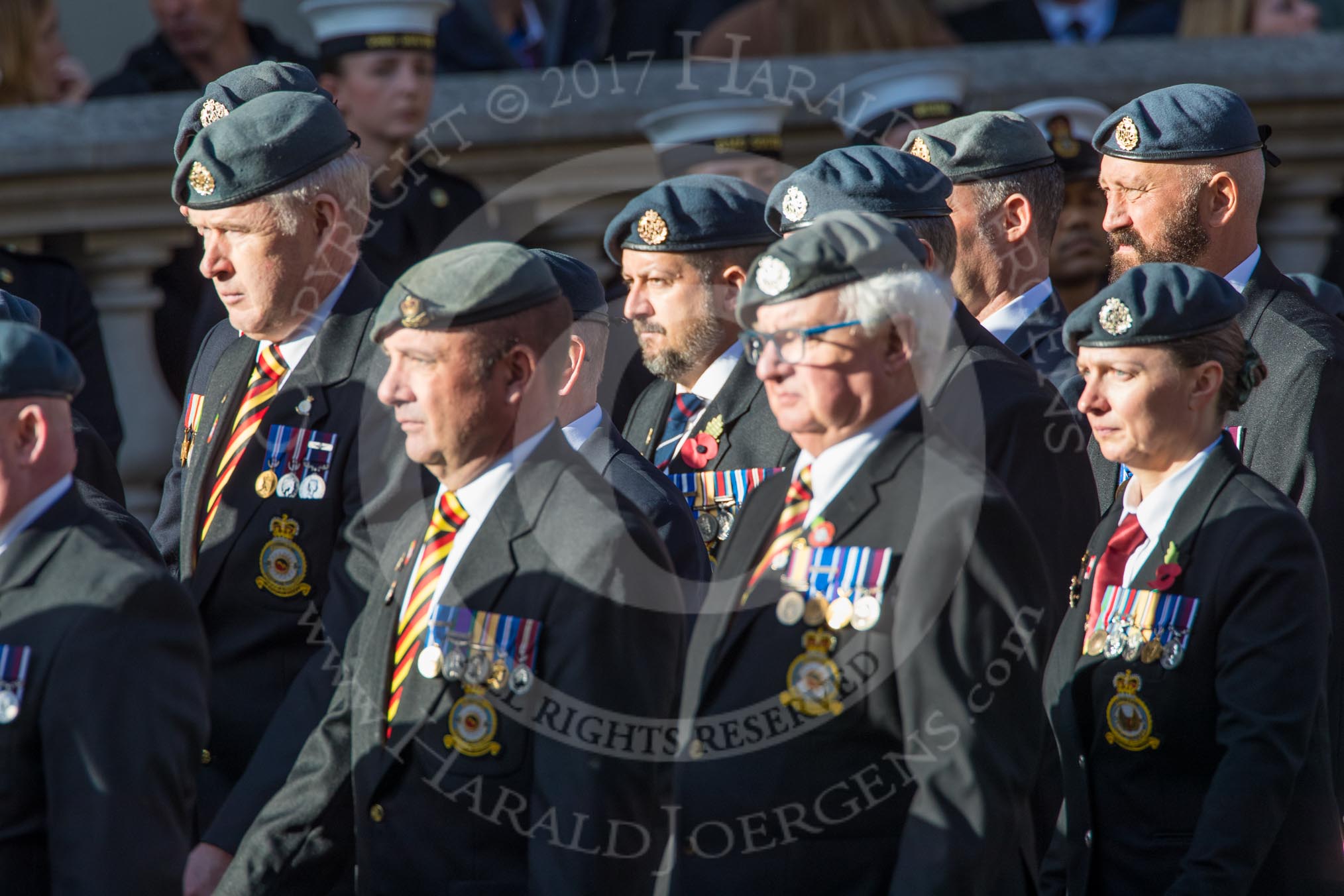 Harrier Force Association (Group C25, 100 members) during the Royal British Legion March Past on Remembrance Sunday at the Cenotaph, Whitehall, Westminster, London, 11 November 2018, 12:18.
