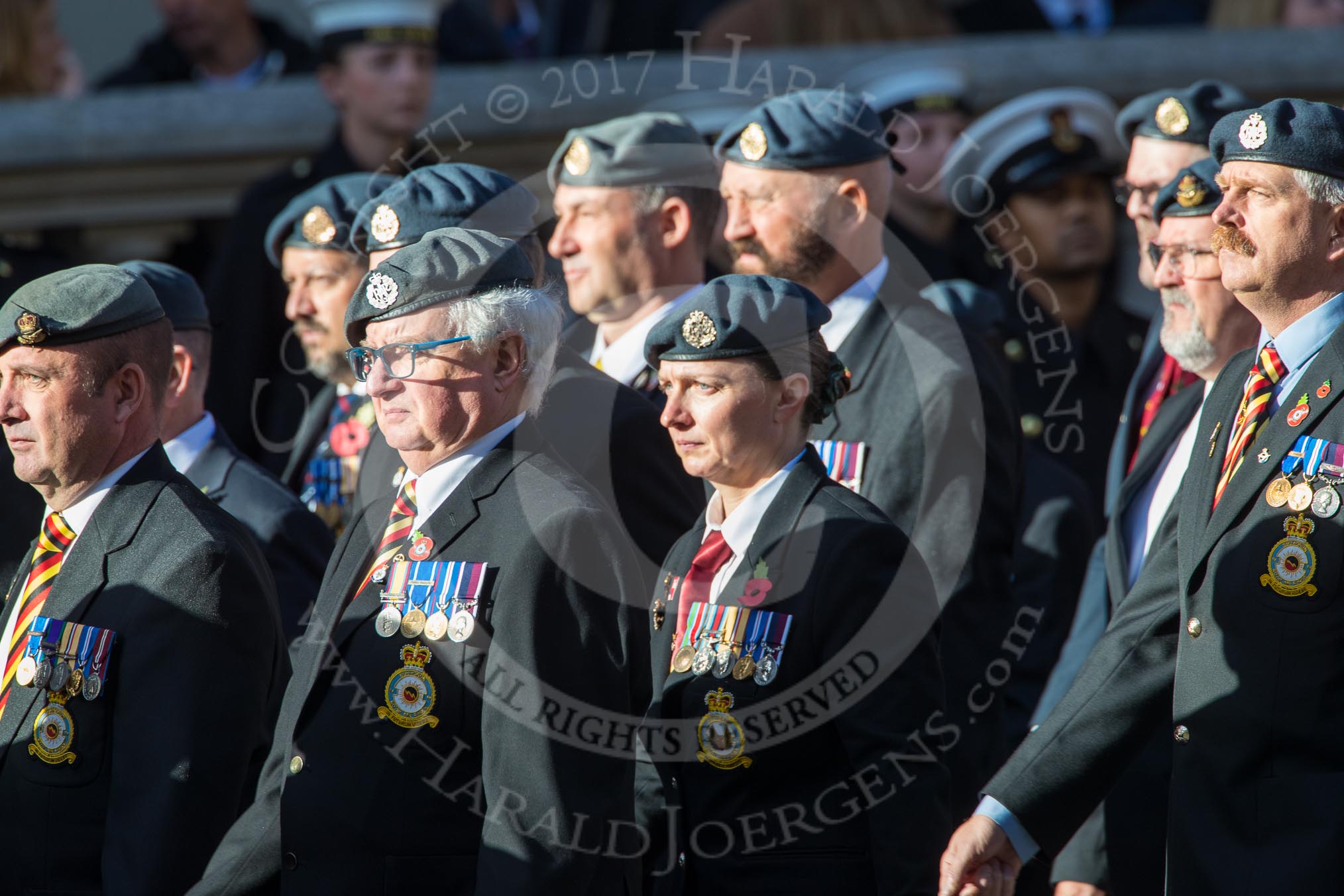 Harrier Force Association (Group C25, 100 members) during the Royal British Legion March Past on Remembrance Sunday at the Cenotaph, Whitehall, Westminster, London, 11 November 2018, 12:18.