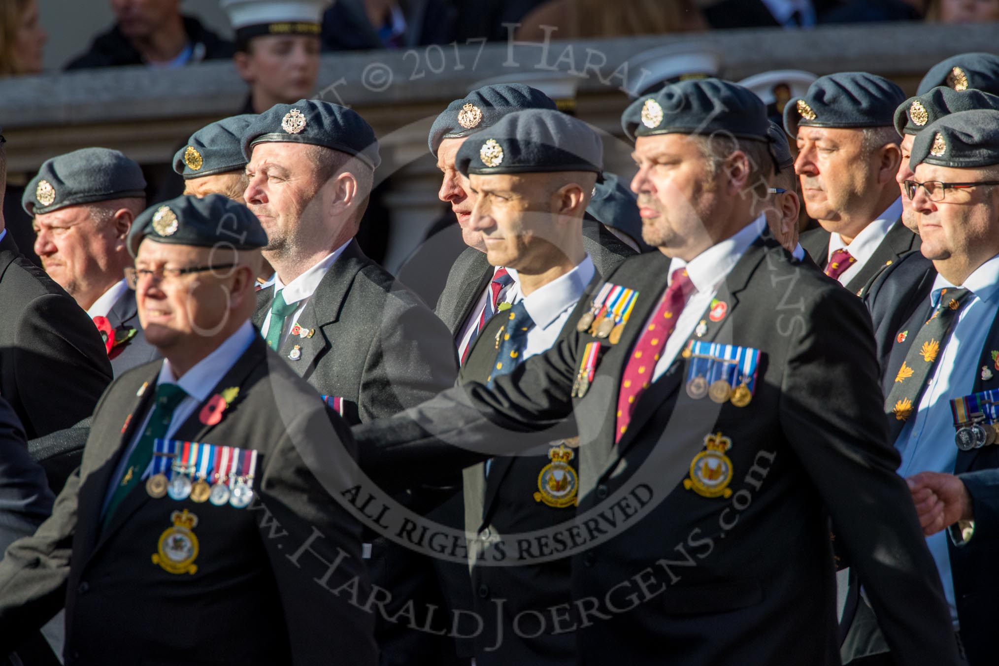 Harrier Force Association (Group C25, 100 members) during the Royal British Legion March Past on Remembrance Sunday at the Cenotaph, Whitehall, Westminster, London, 11 November 2018, 12:18.