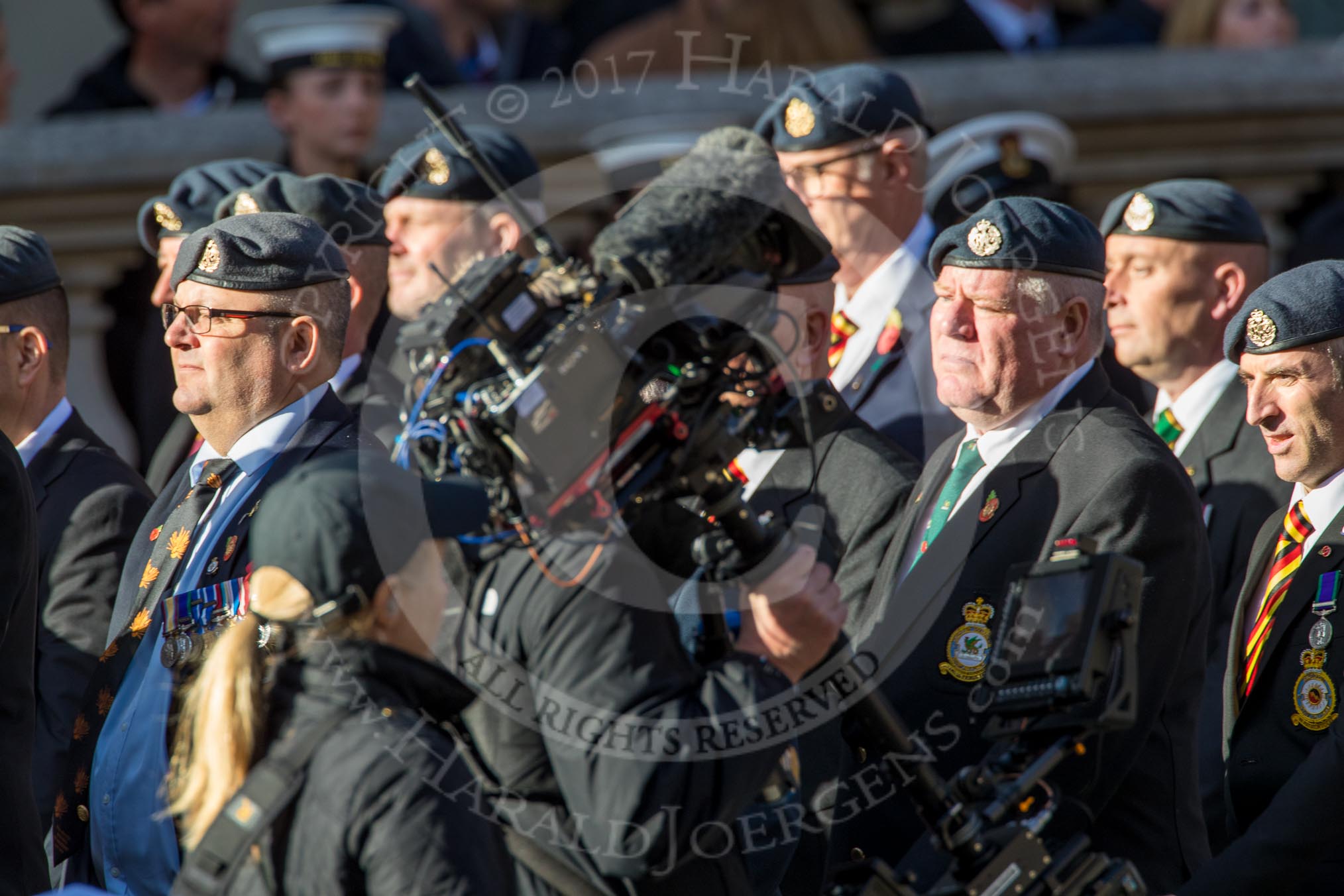 Harrier Force Association (Group C25, 100 members) during the Royal British Legion March Past on Remembrance Sunday at the Cenotaph, Whitehall, Westminster, London, 11 November 2018, 12:18.