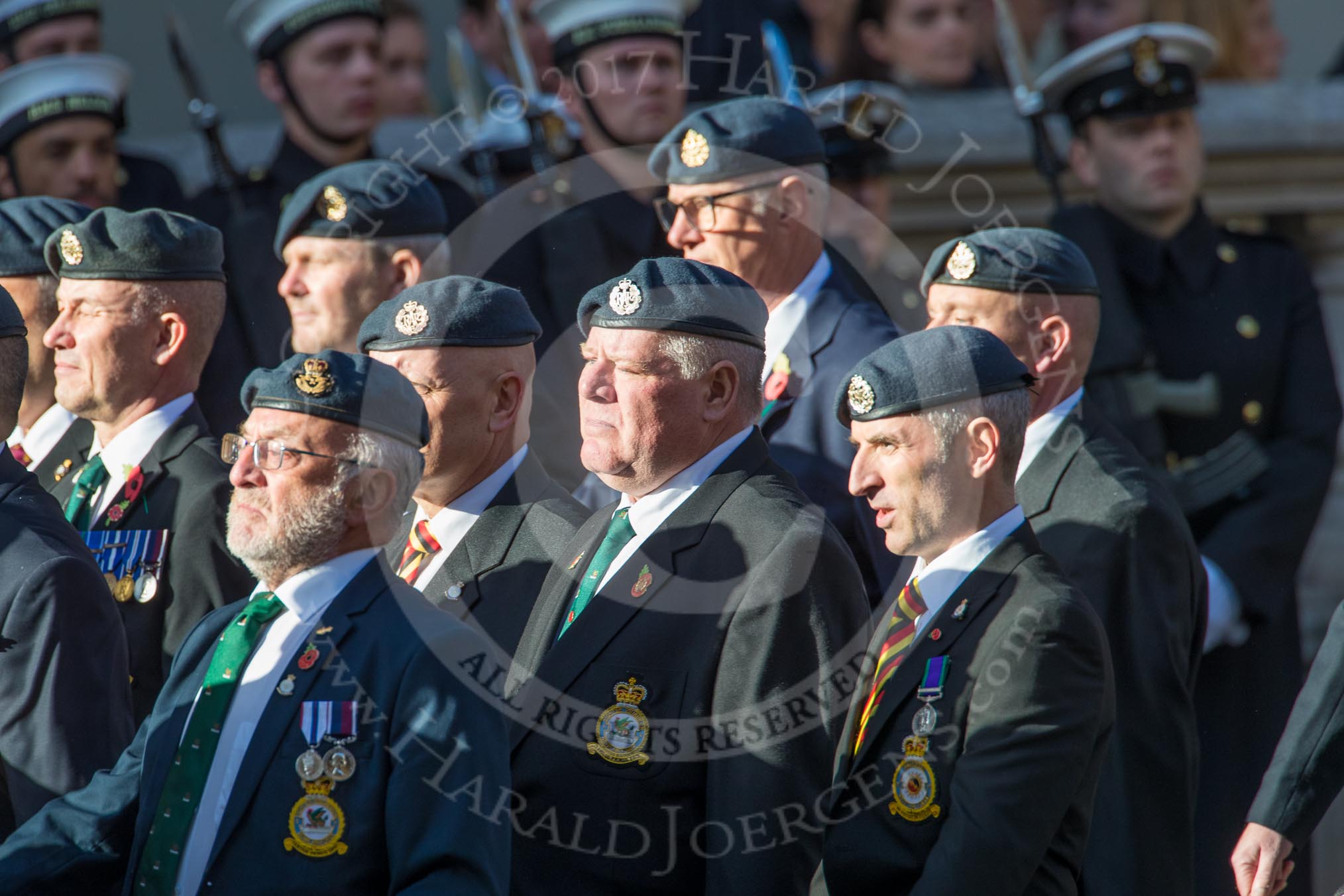 Harrier Force Association (Group C25, 100 members) during the Royal British Legion March Past on Remembrance Sunday at the Cenotaph, Whitehall, Westminster, London, 11 November 2018, 12:18.